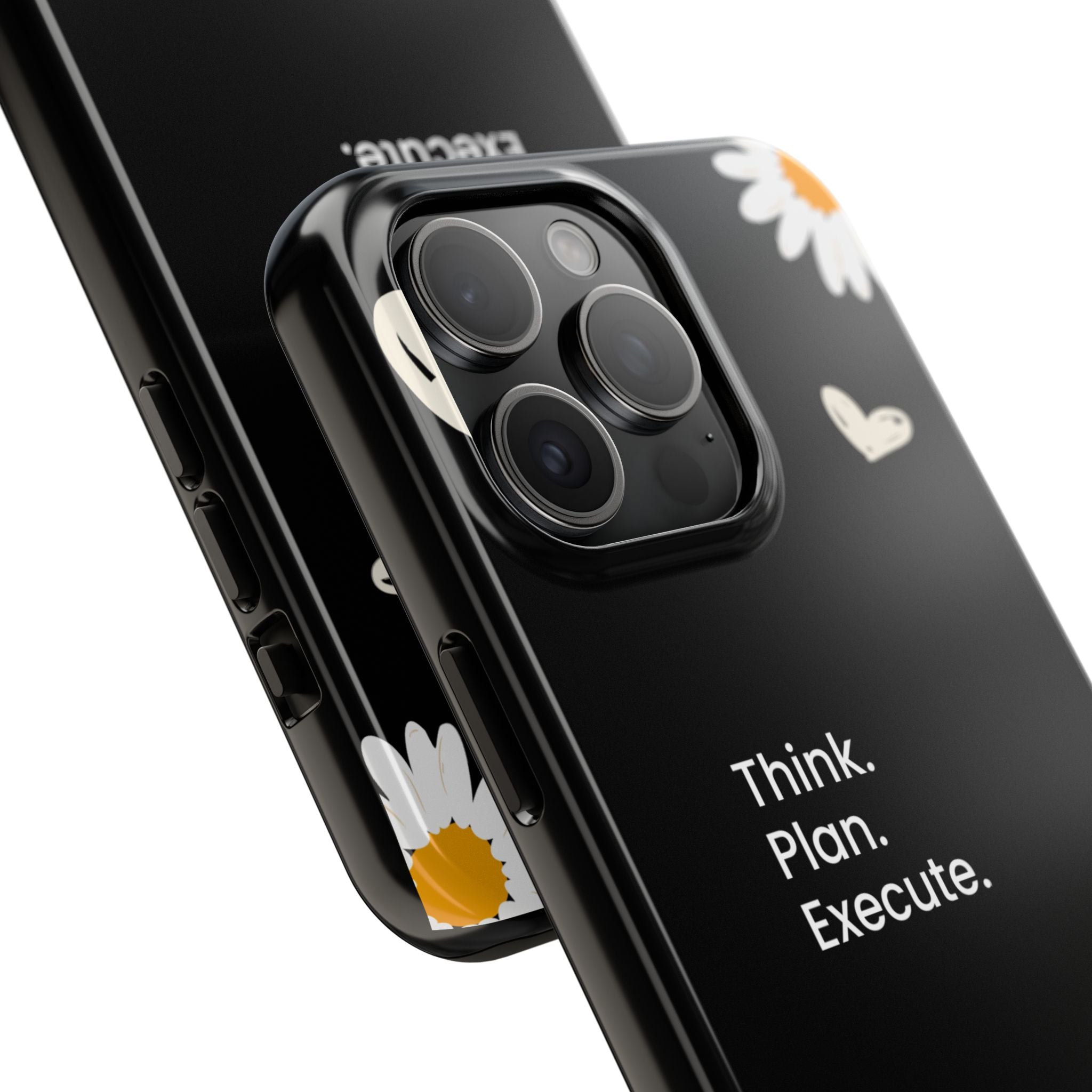 Think. Plan. Execute. Black Floral Tough Phone Case