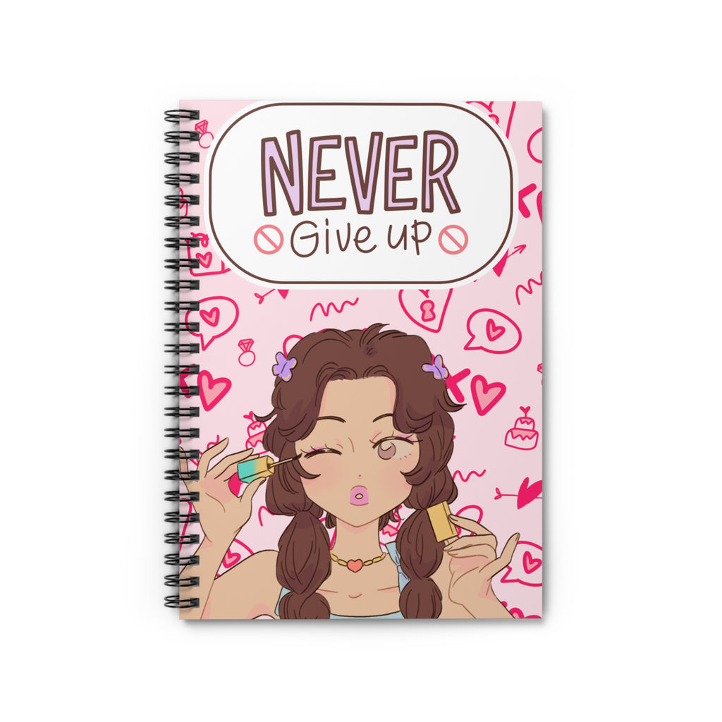 Never Give Up Spiral Notebook — Cute Pink Motivational Journal for Teens