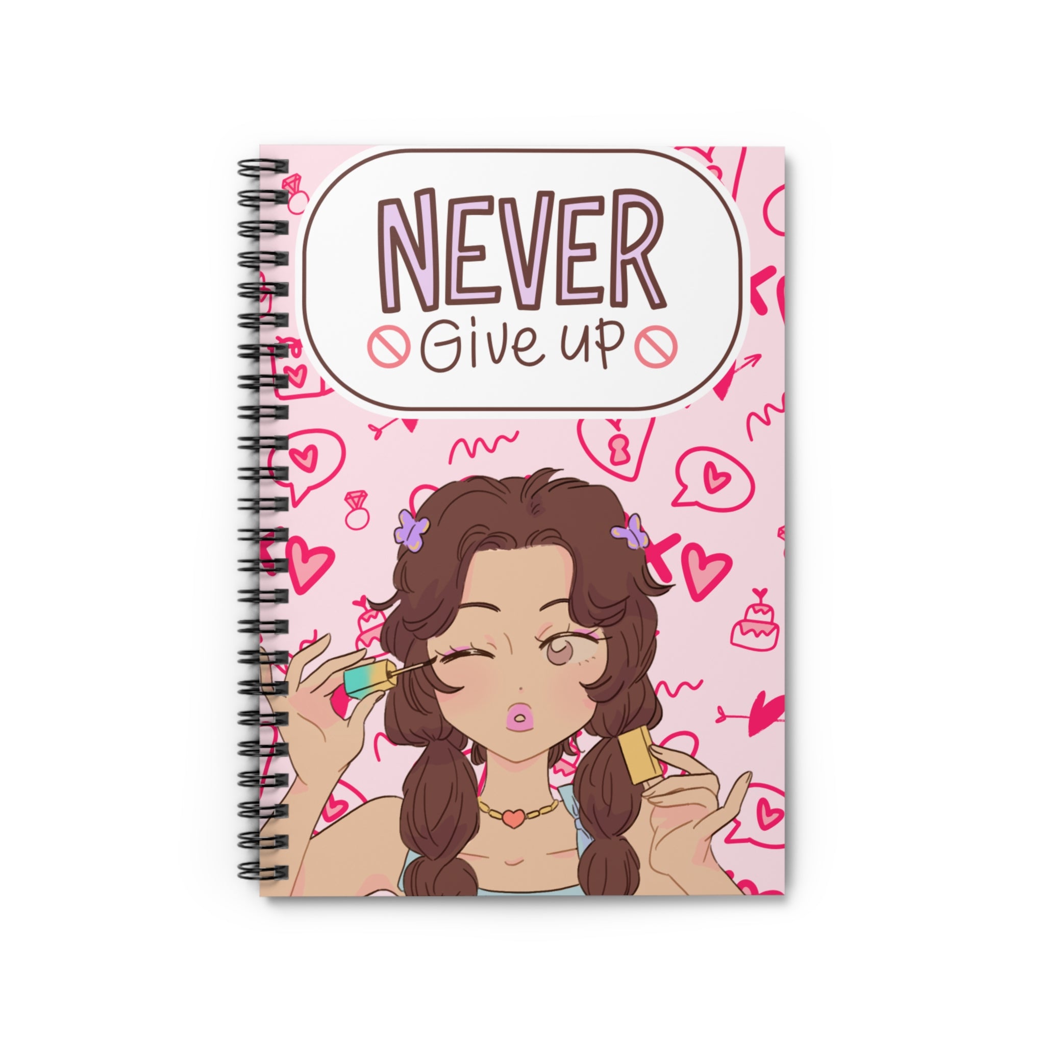 Never Give Up Spiral Notebook — Cute Pink Motivational Journal for Teens