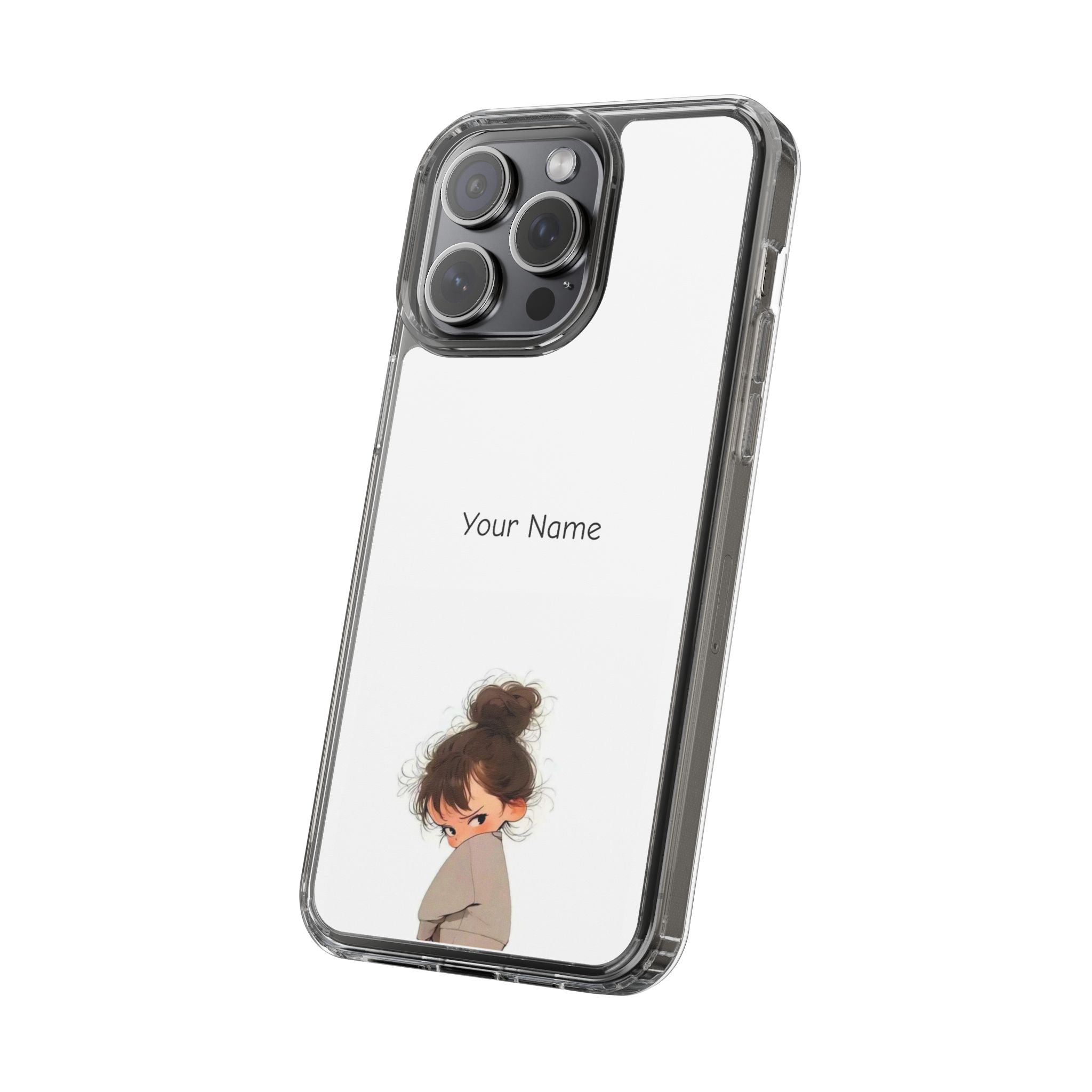 Personalized Clear Phone Case — Cute Girl Illustration with Custom Name