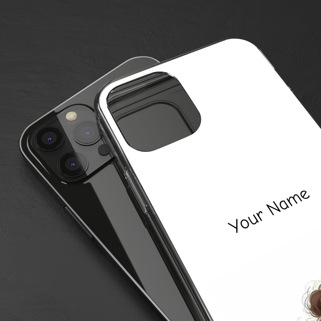 Personalized Clear Phone Case — Cute Girl Illustration with Custom Name