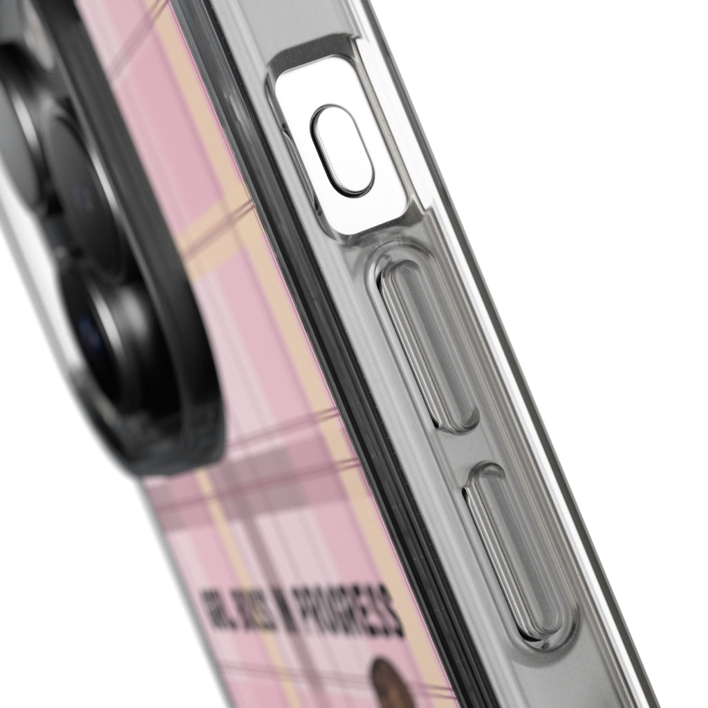 Girl Boss in Progress Clear Phone Case – Pink Plaid Feminine iPhone Cover
