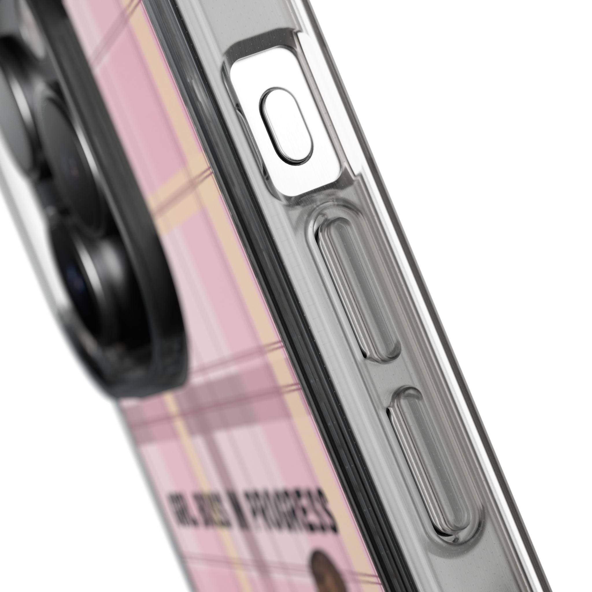 Girl Boss in Progress Clear Phone Case – Pink Plaid Feminine iPhone Cover