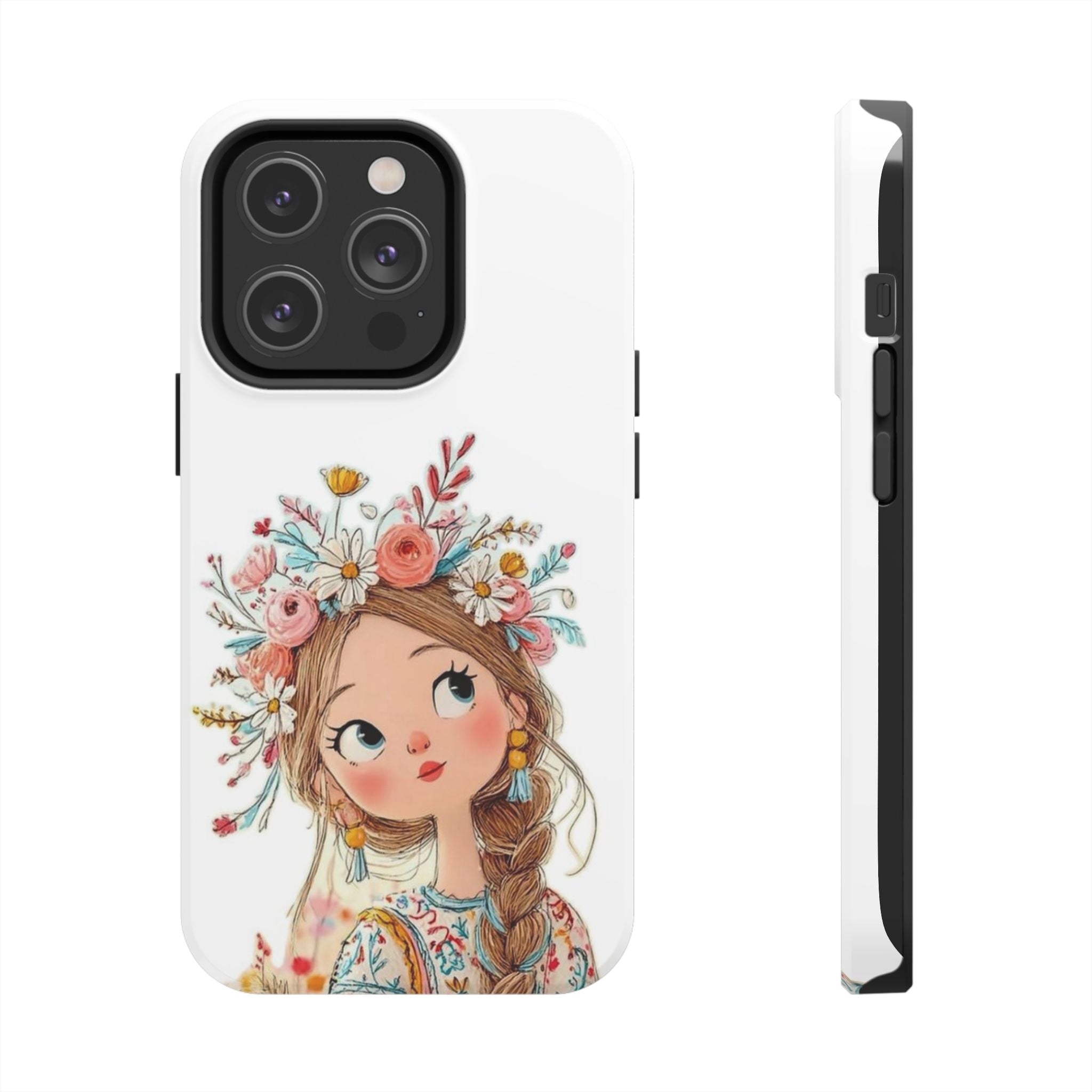 Floral Boho Girl Tough Phone Case — Cute Flower Crown Protection