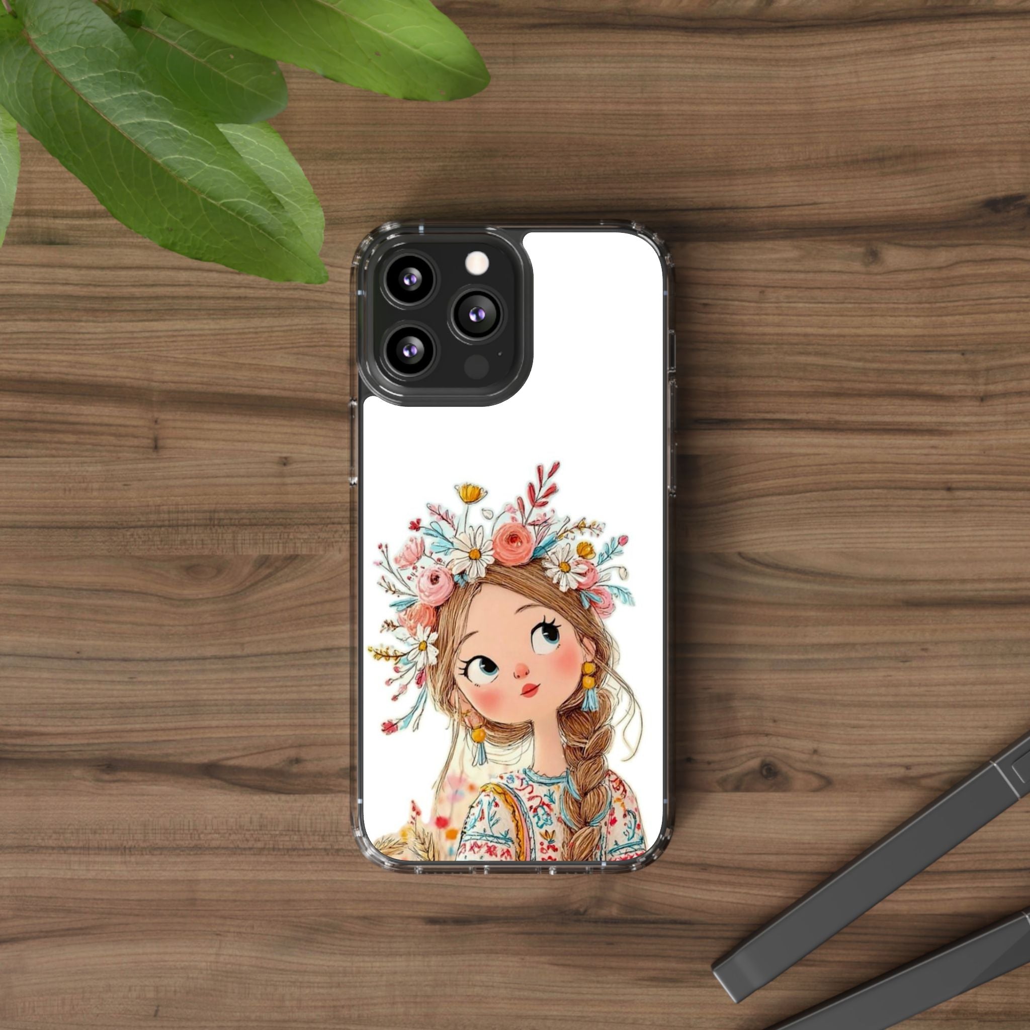 Floral Crown Girl Clear Phone Case