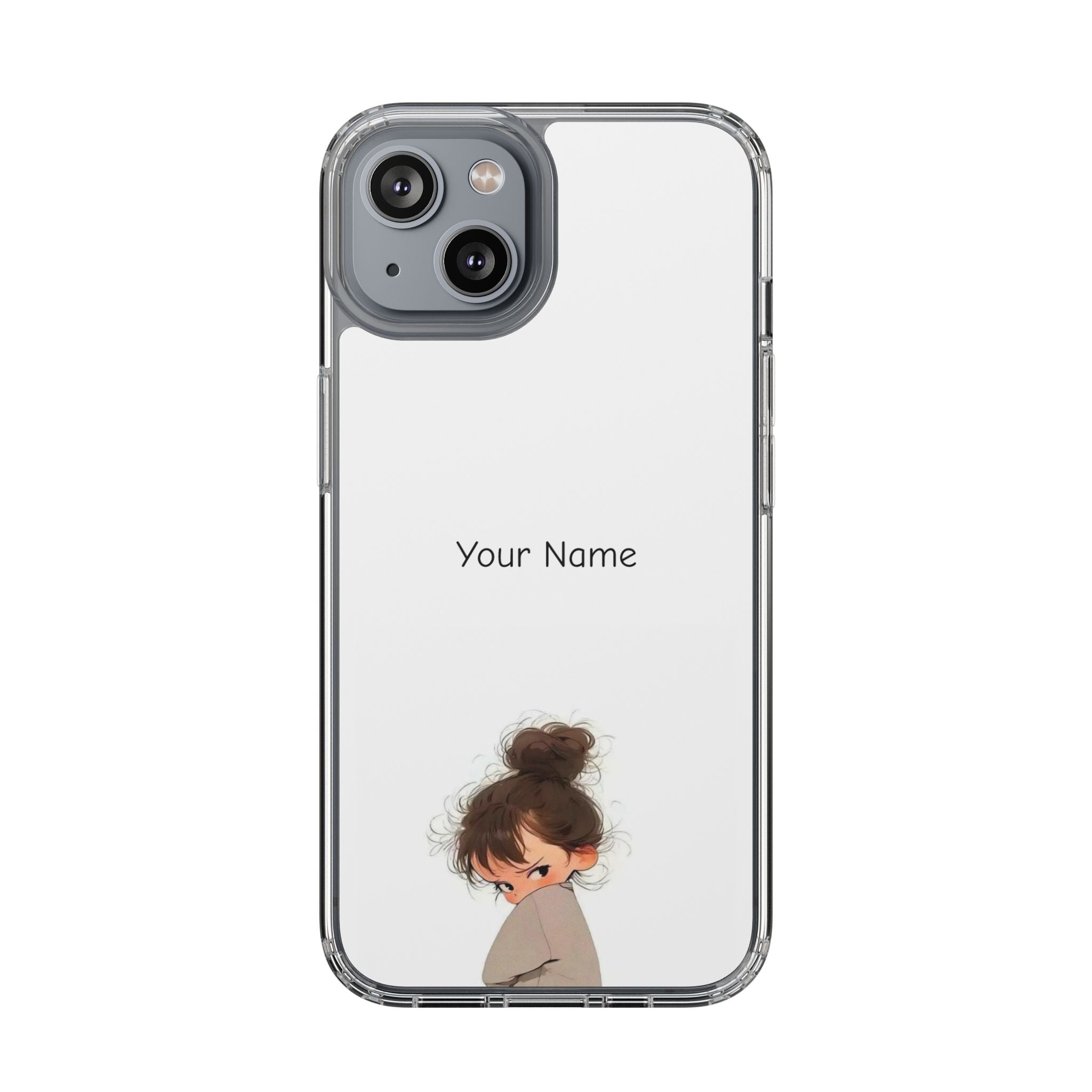 Personalized Clear Phone Case — Cute Girl Illustration with Custom Name