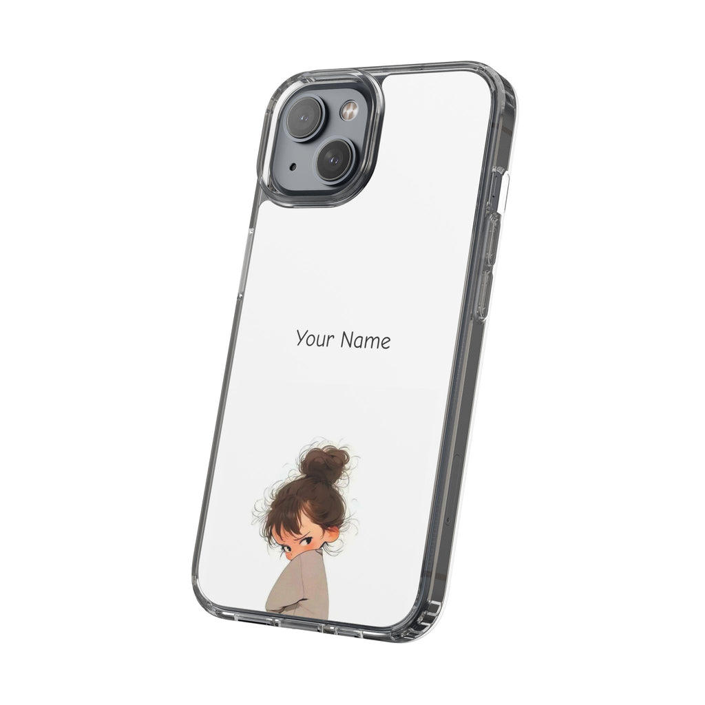 Personalized Clear Phone Case — Cute Girl Illustration with Custom Name