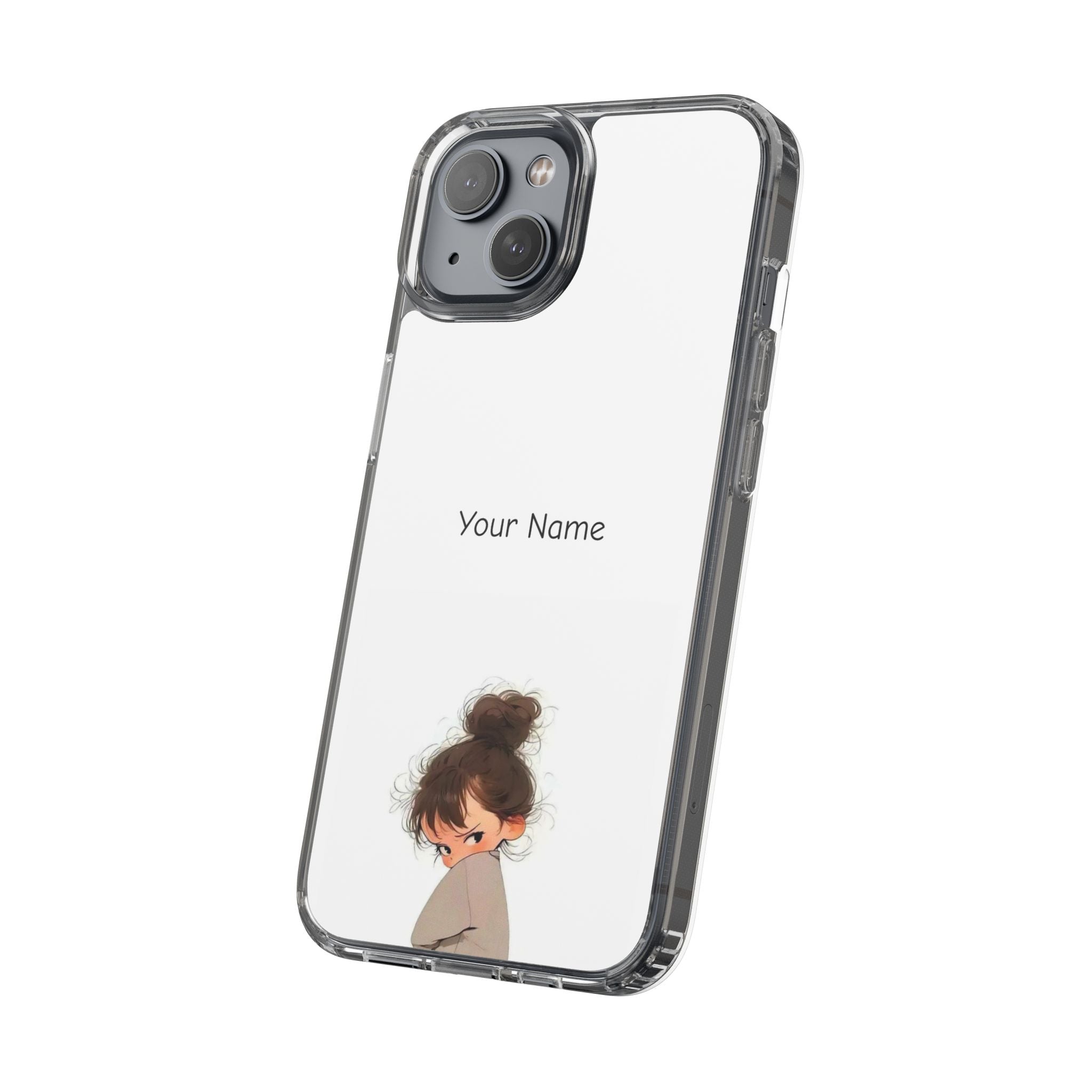Personalized Clear Phone Case — Cute Girl Illustration with Custom Name