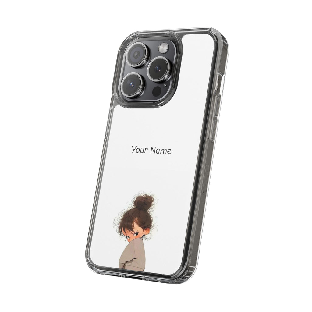 Personalized Clear Phone Case — Cute Girl Illustration with Custom Name