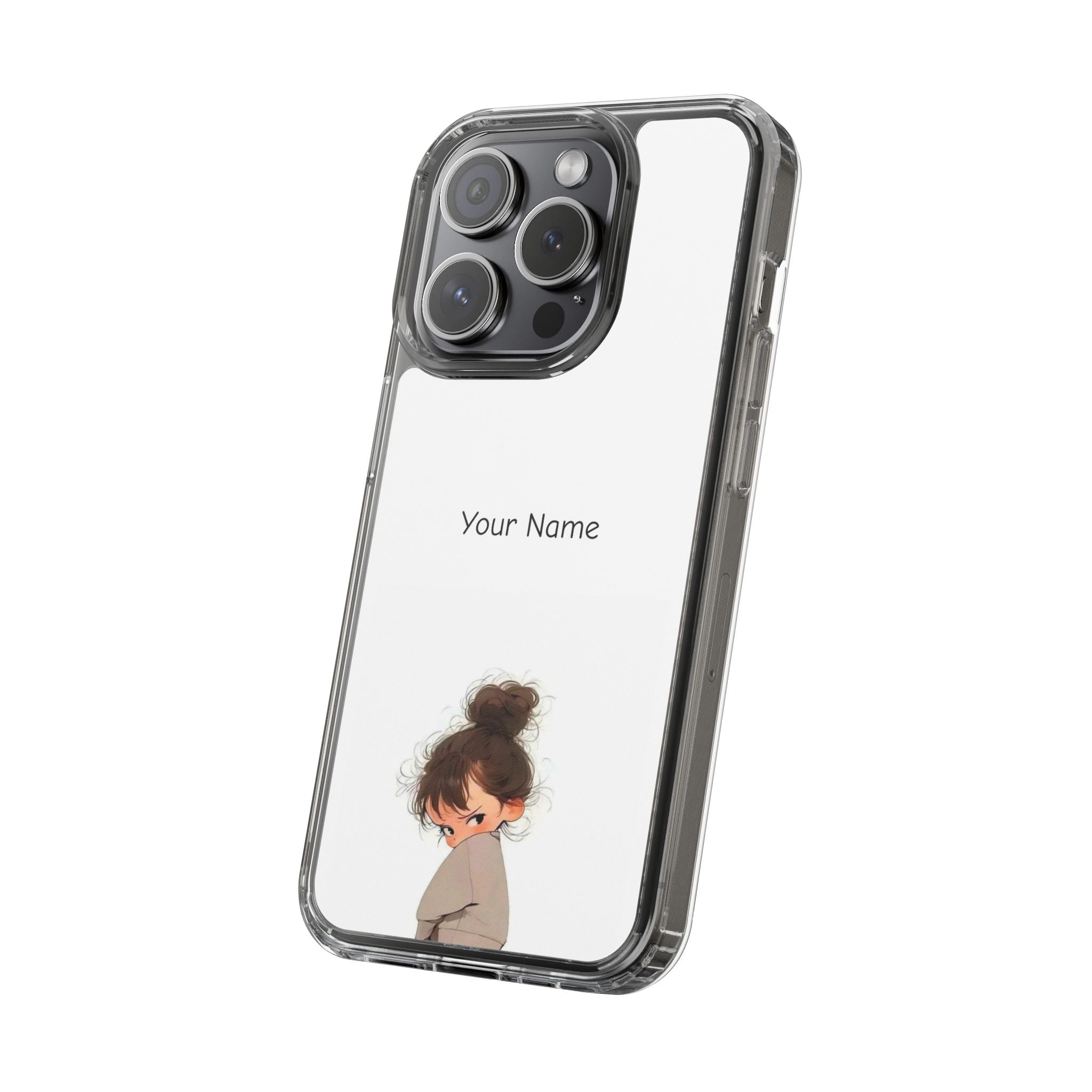 Personalized Clear Phone Case — Cute Girl Illustration with Custom Name