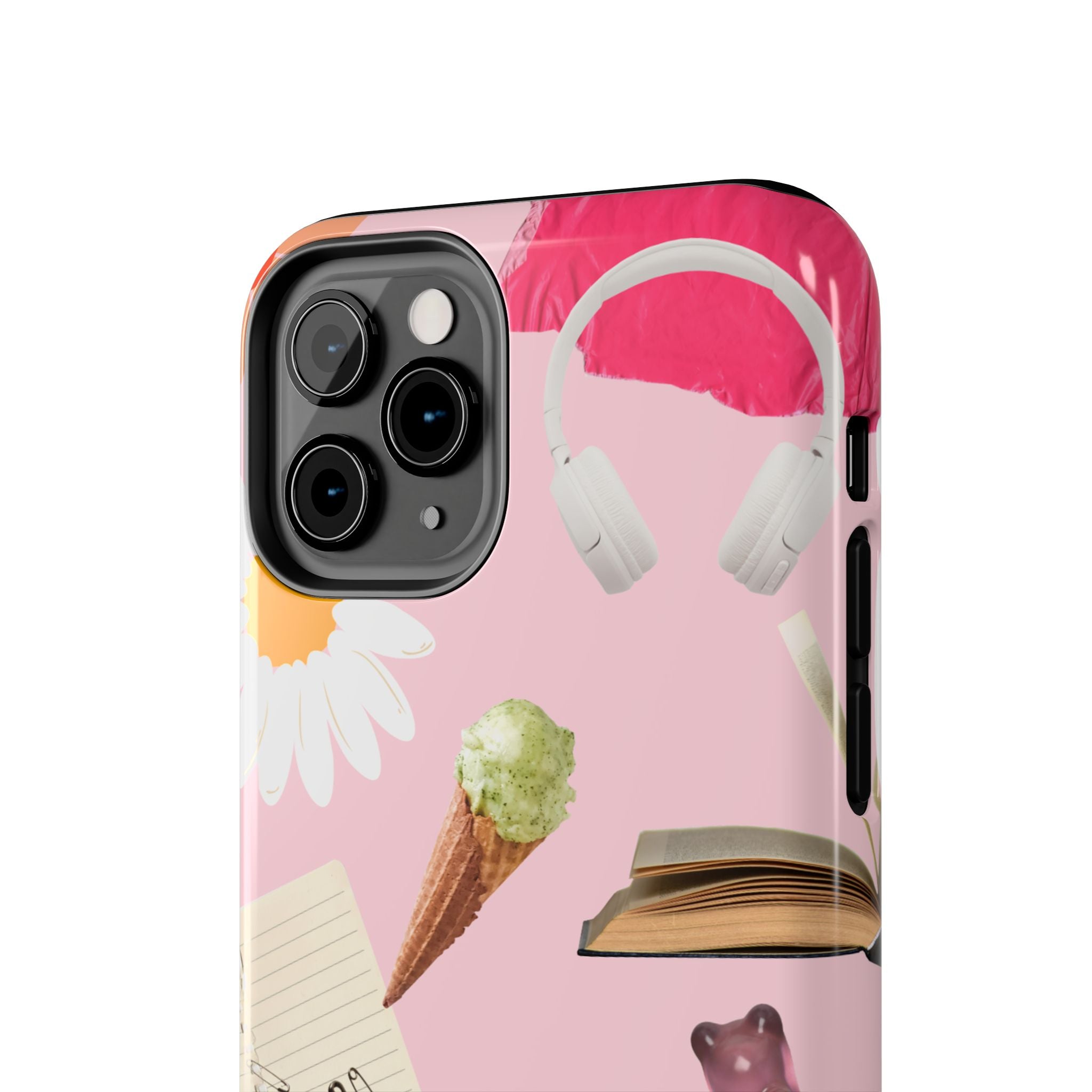 Pastel Collage Tough Phone Case – Cute Floral, Camera & Snacks Pattern