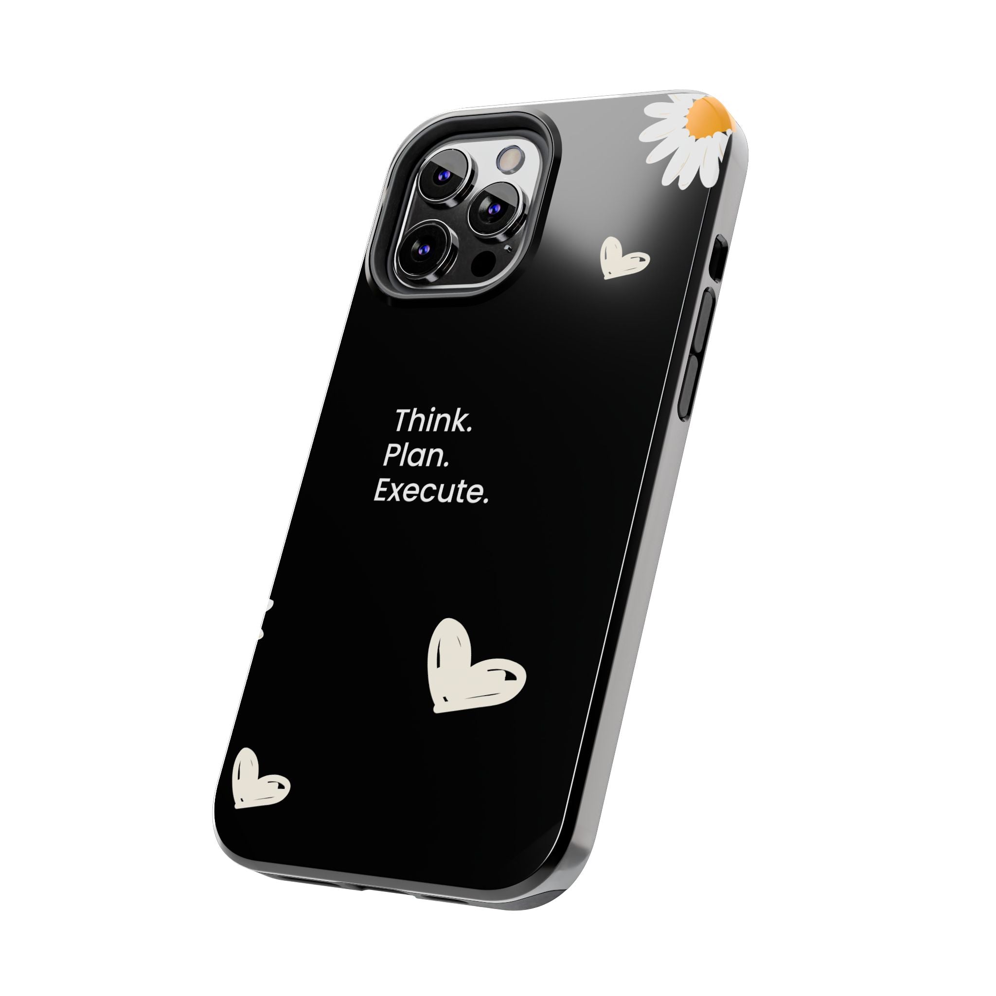Think. Plan. Execute. Black Floral Tough Phone Case