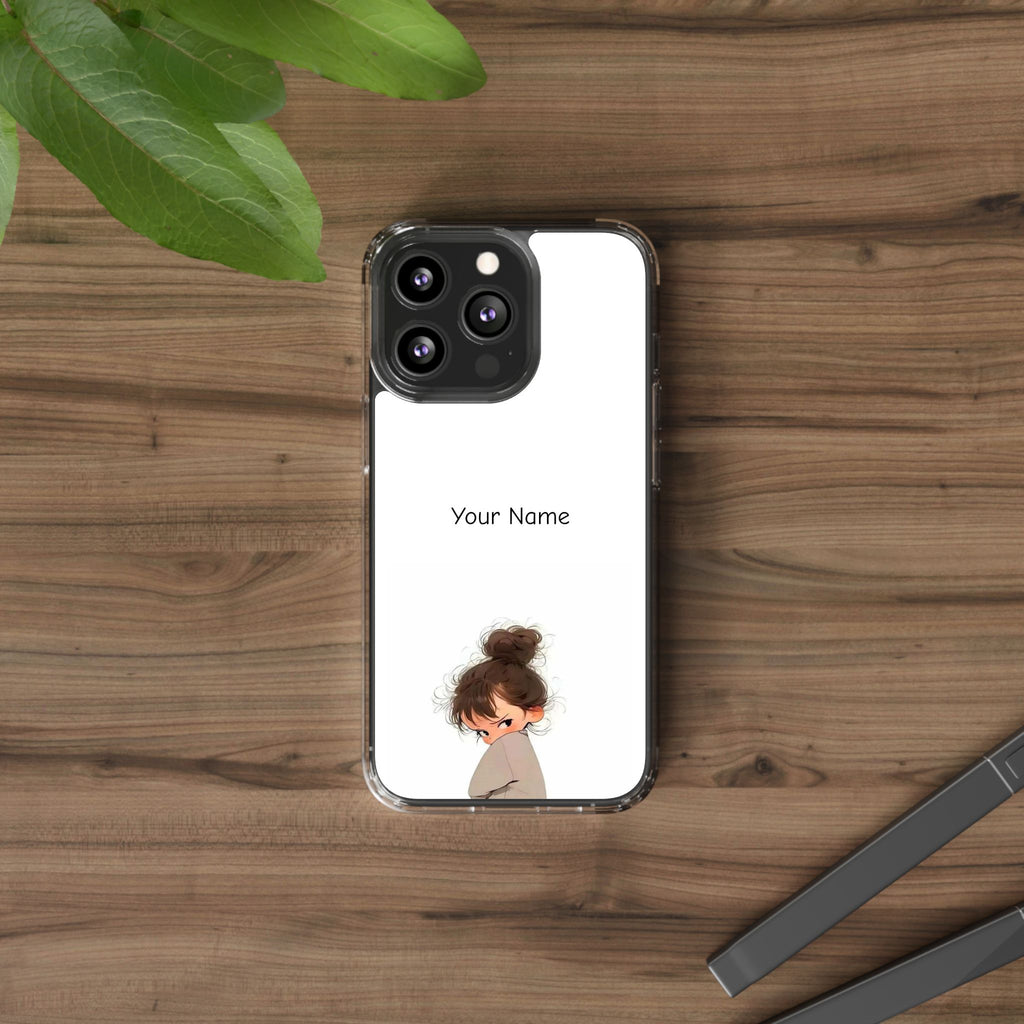 Personalized Clear Phone Case — Cute Girl Illustration with Custom Name
