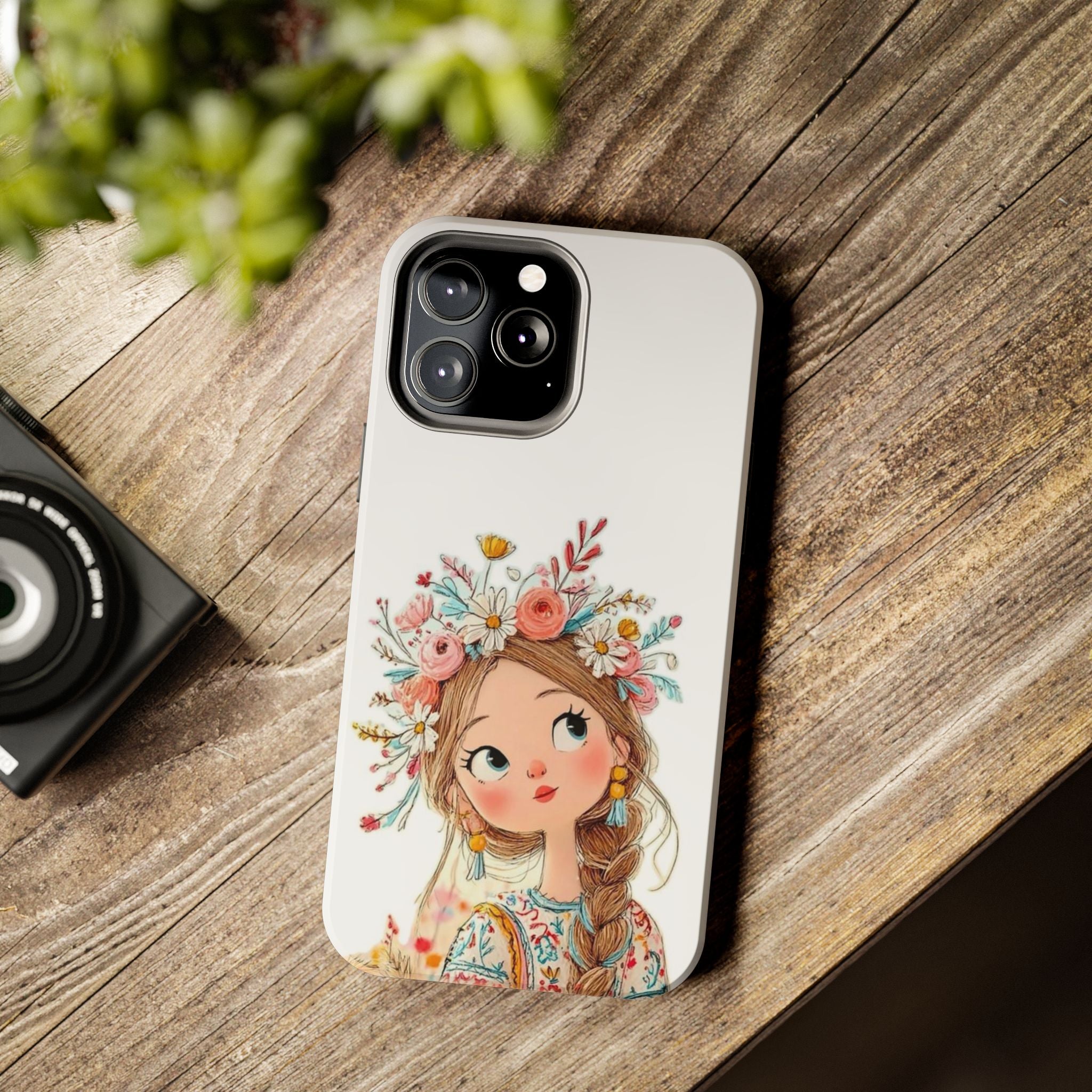 Floral Boho Girl Tough Phone Case — Cute Flower Crown Protection
