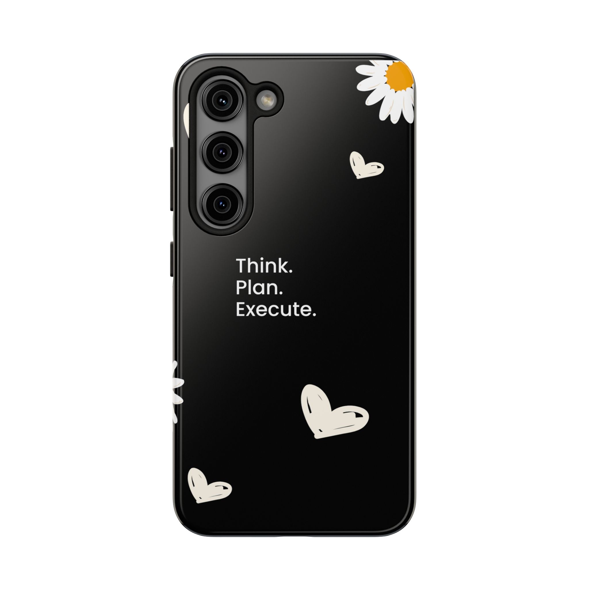 Think. Plan. Execute. Black Floral Tough Phone Case