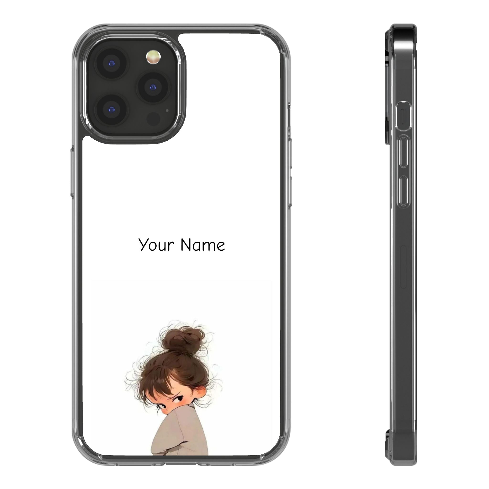 Personalized Clear Phone Case — Cute Girl Illustration with Custom Name