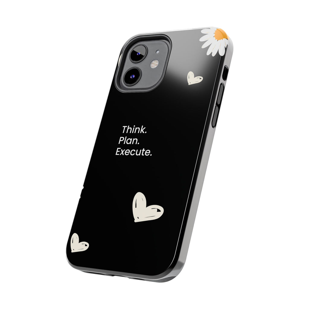 Think. Plan. Execute. Black Floral Tough Phone Case