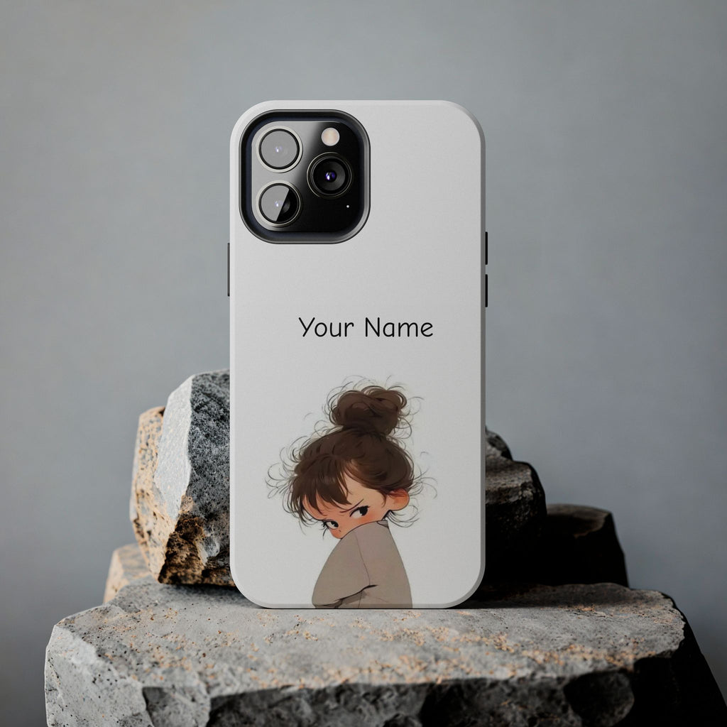 Personalized Cute Girl Tough Phone Case — Custom Name Protective iPhone Case