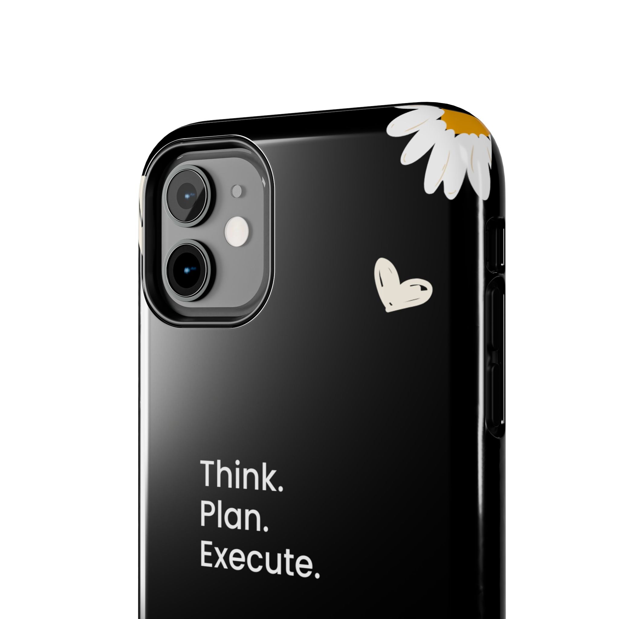 Think. Plan. Execute. Black Floral Tough Phone Case