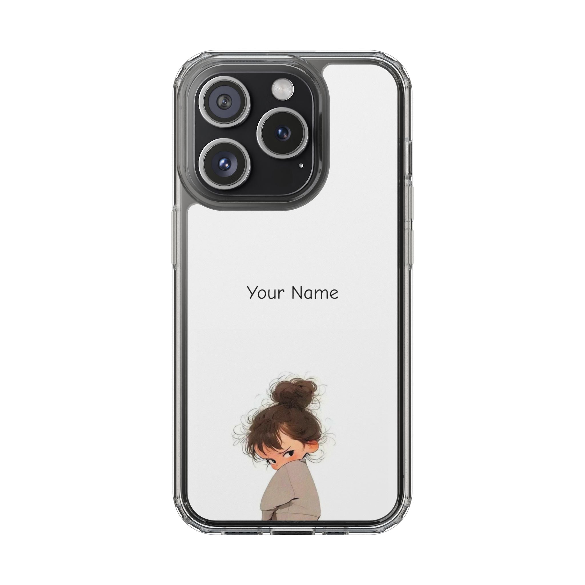 Personalized Clear Phone Case — Cute Girl Illustration with Custom Name