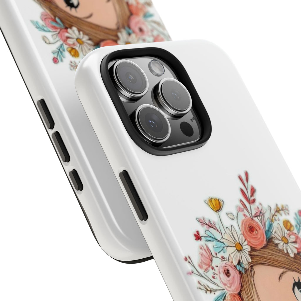 Floral Boho Girl Tough Phone Case — Cute Flower Crown Protection