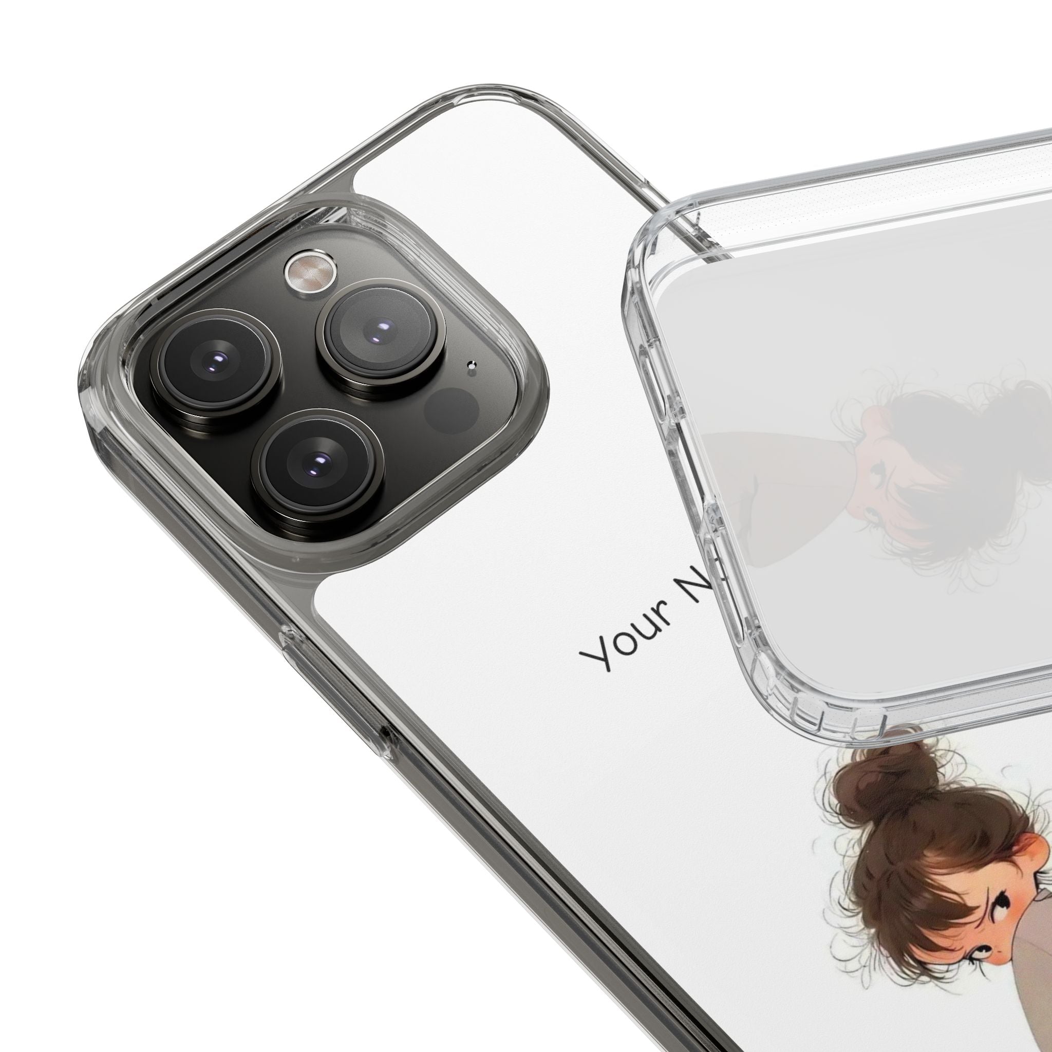 Personalized Clear Phone Case — Cute Girl Illustration with Custom Name