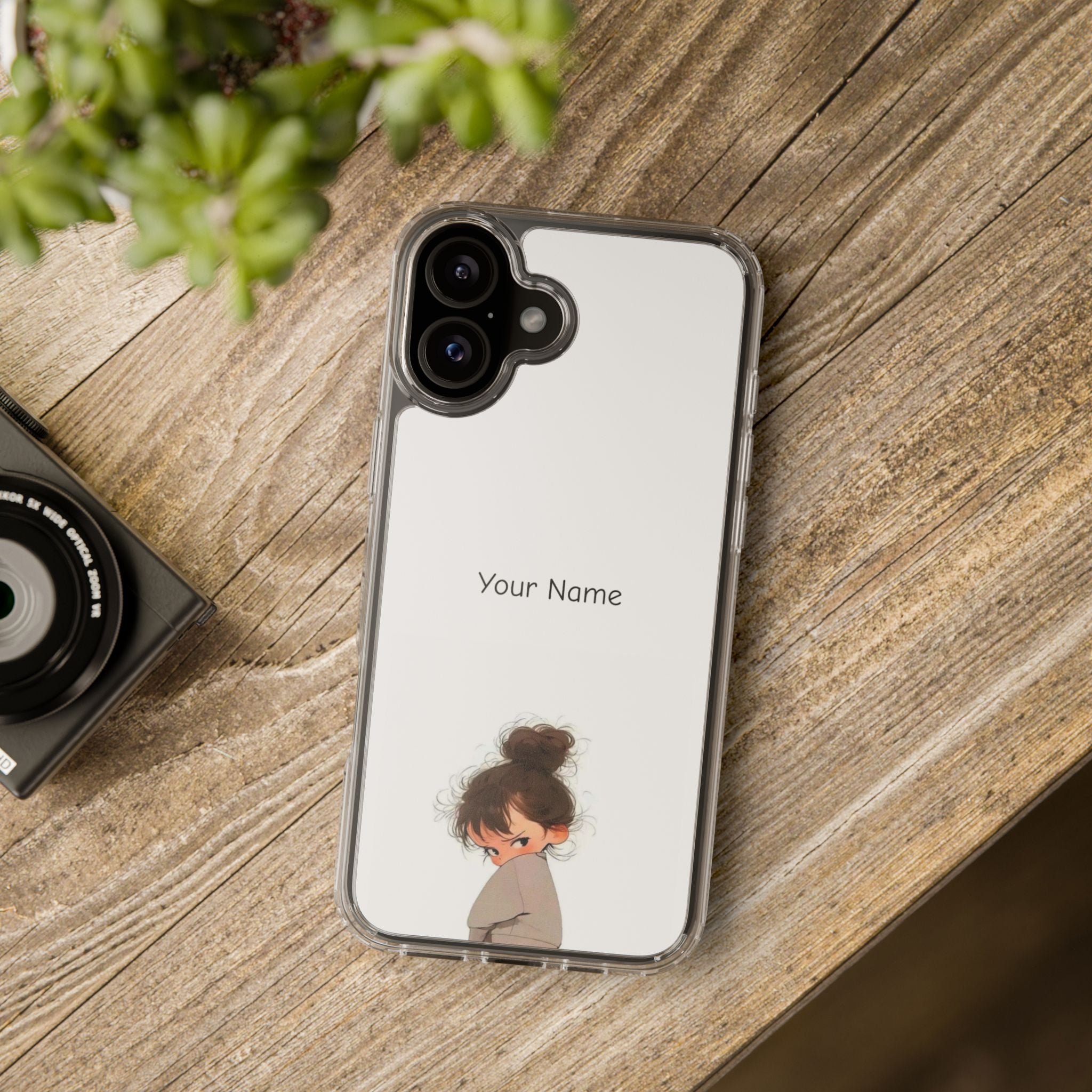 Personalized Clear Phone Case — Cute Girl Illustration with Custom Name
