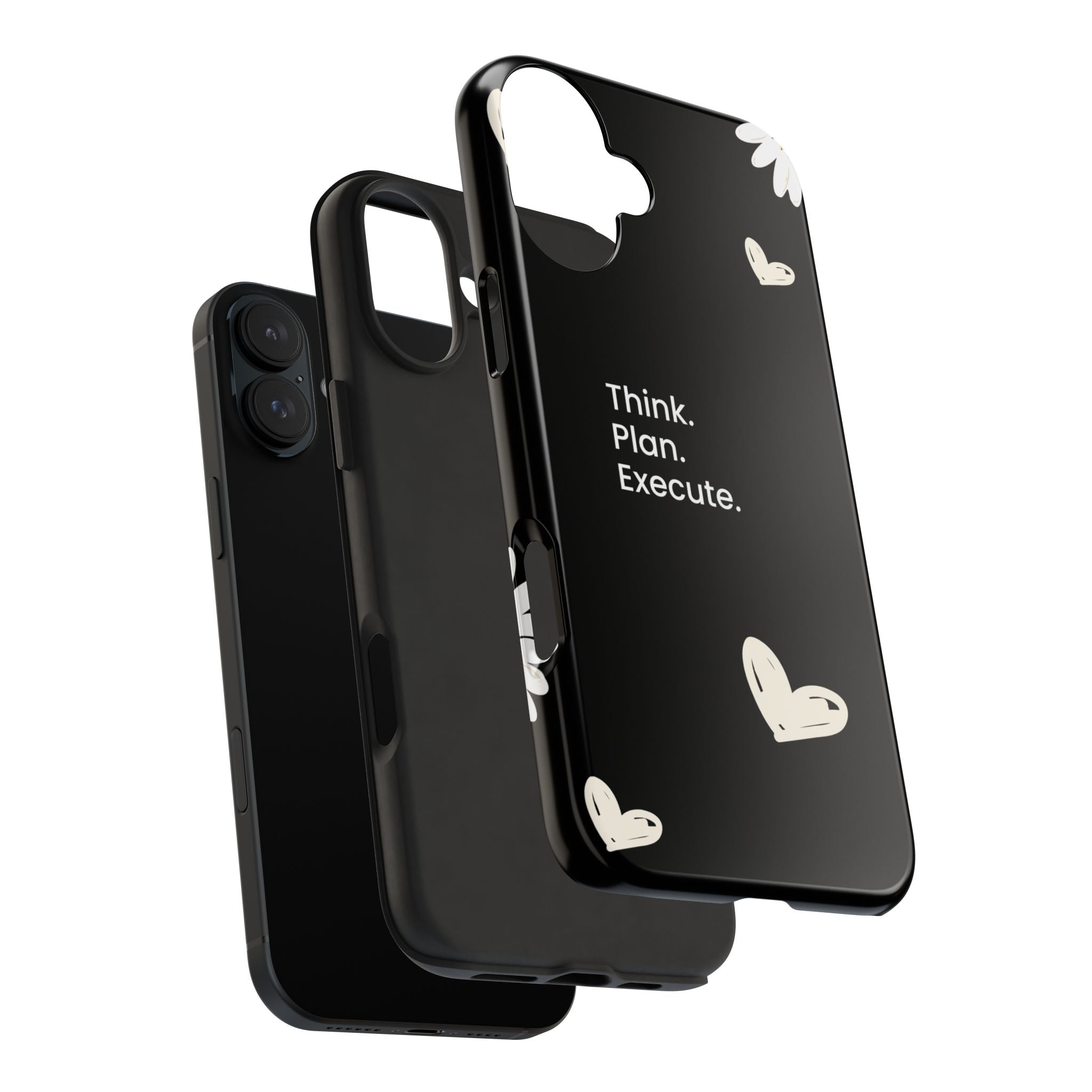 Think. Plan. Execute. Black Floral Tough Phone Case