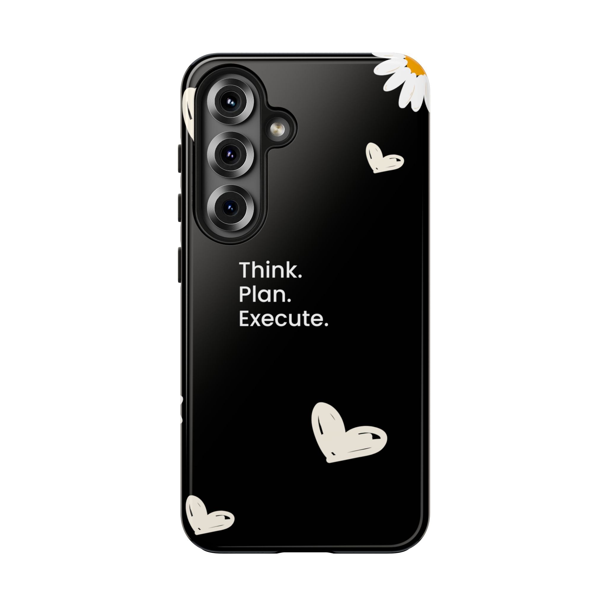 Think. Plan. Execute. Black Floral Tough Phone Case