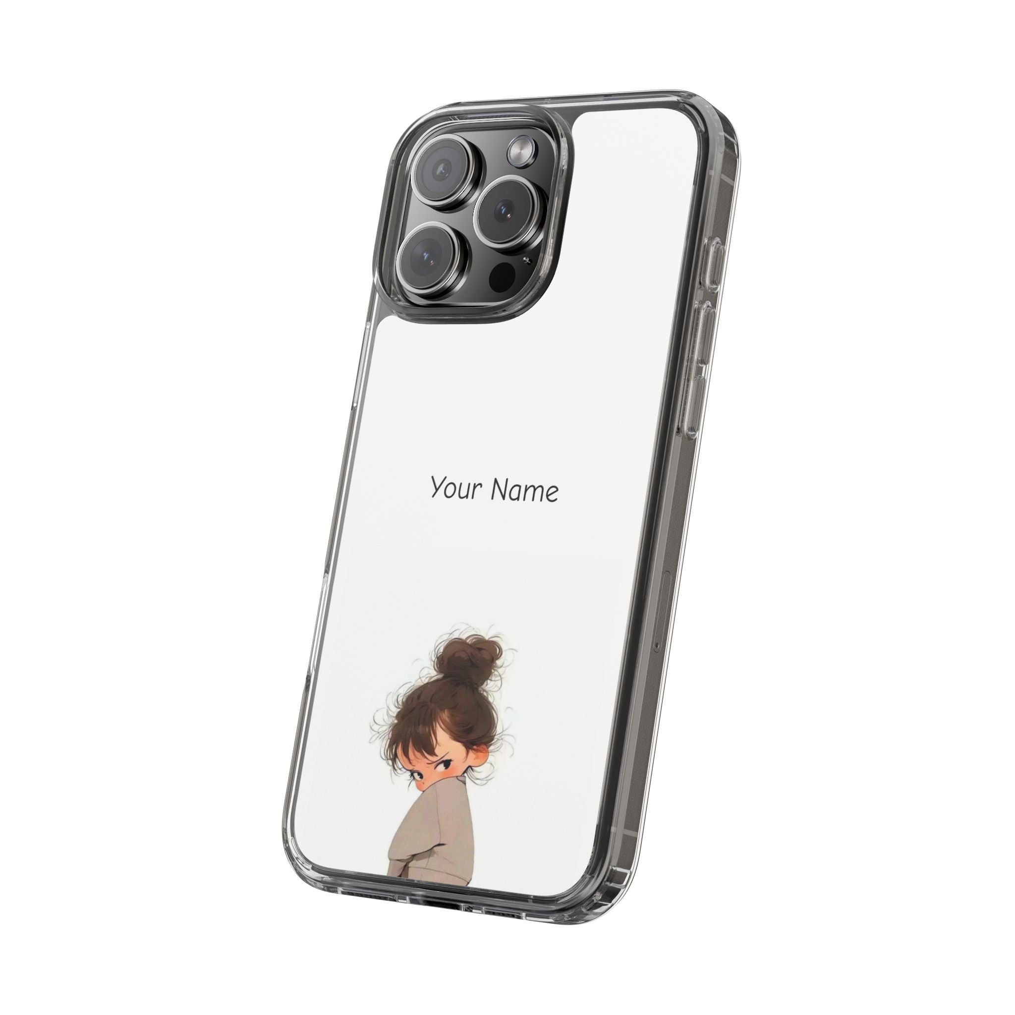 Personalized Clear Phone Case — Cute Girl Illustration with Custom Name