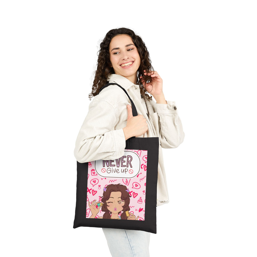 Never Give Up Tote Bag — Cute Motivational Canvas Tote for Women
