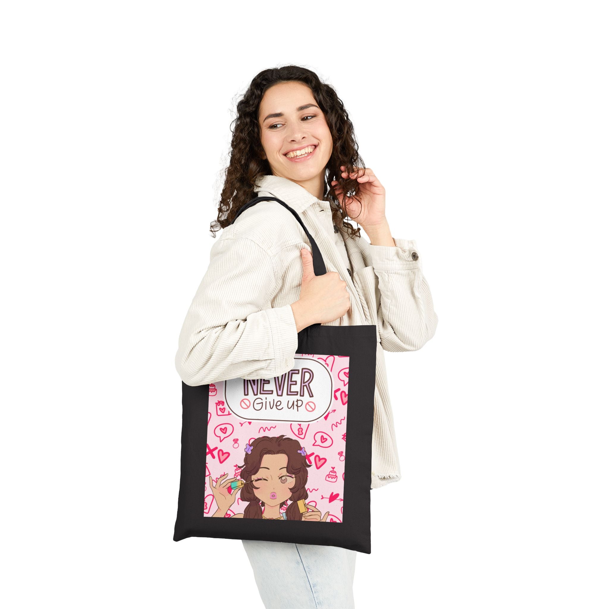 Never Give Up Tote Bag — Cute Motivational Canvas Tote for Women