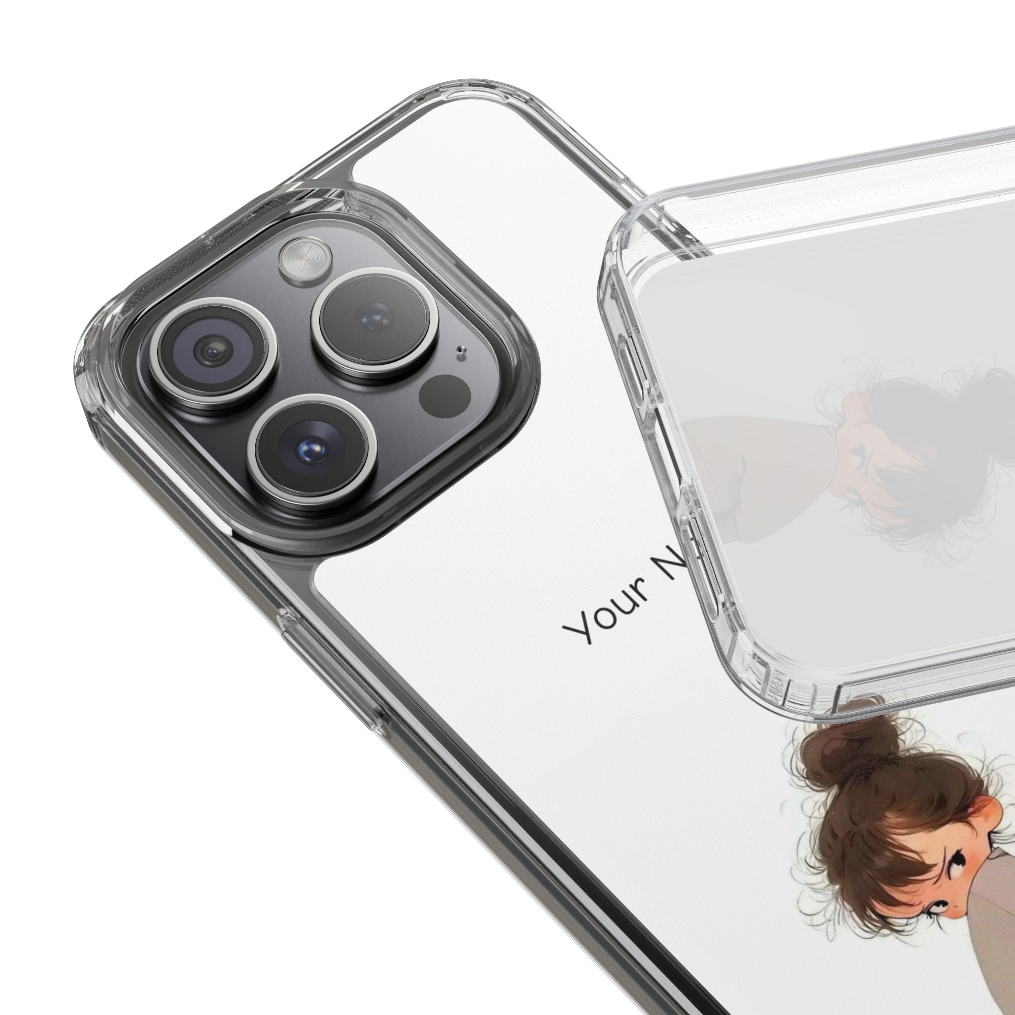 Personalized Clear Phone Case — Cute Girl Illustration with Custom Name
