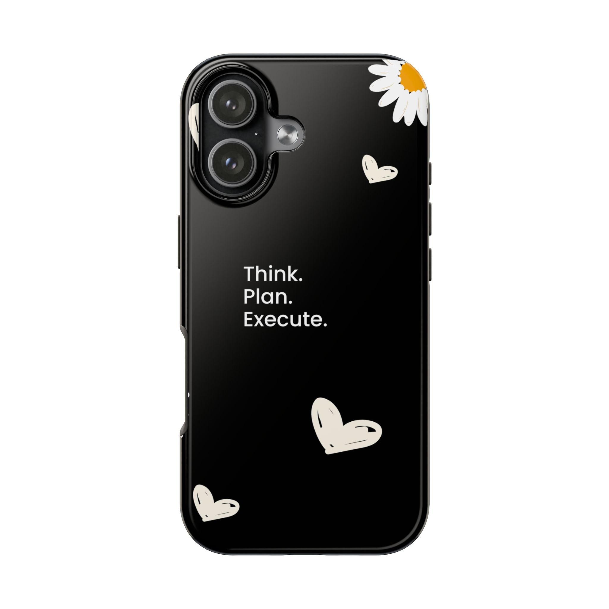 Think. Plan. Execute. Black Floral Tough Phone Case