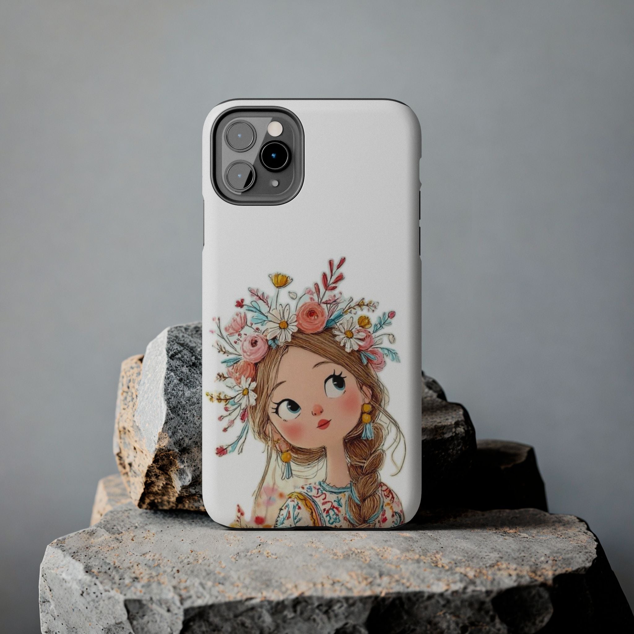 Floral Boho Girl Tough Phone Case — Cute Flower Crown Protection
