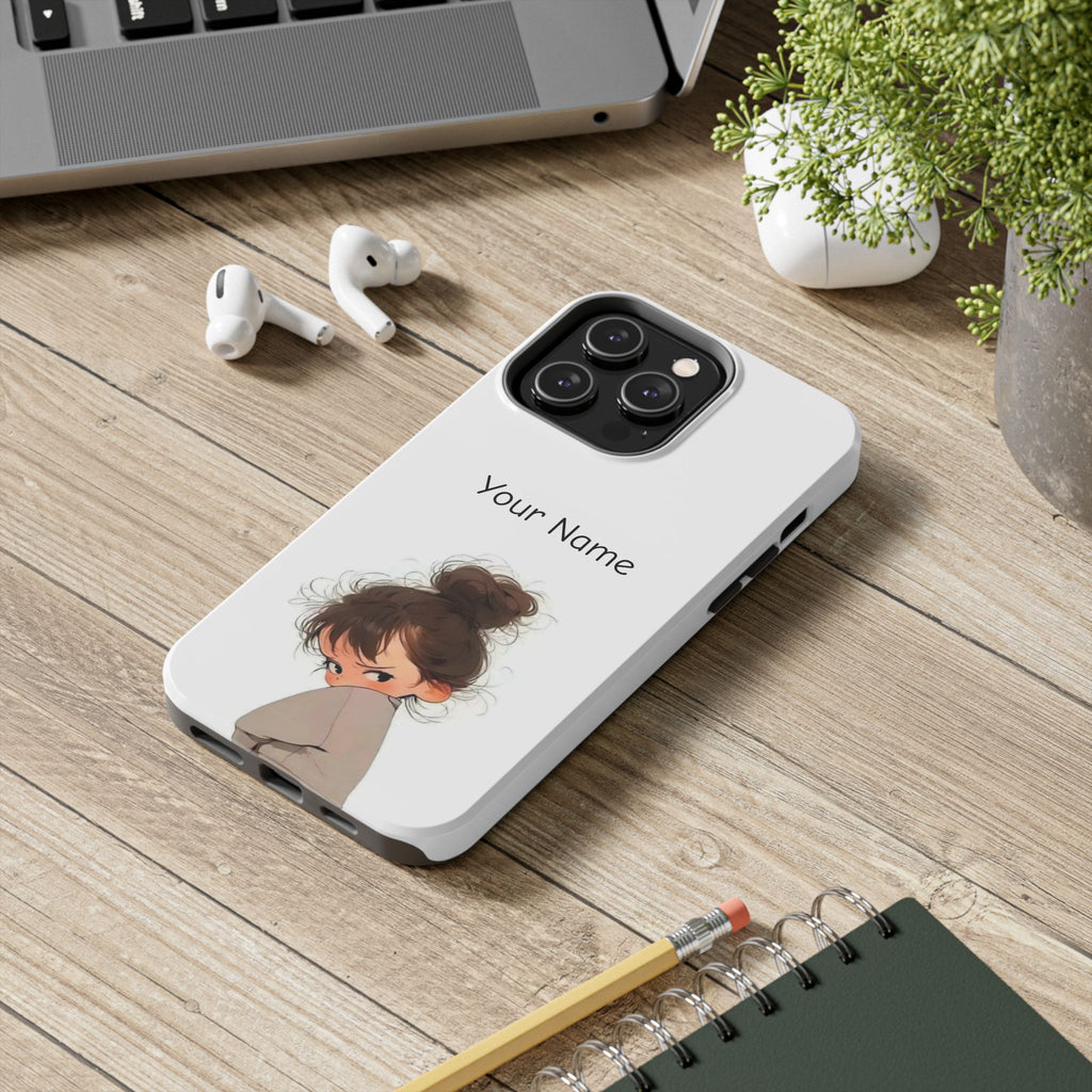 Personalized Cute Girl Tough Phone Case — Custom Name Protective iPhone Case