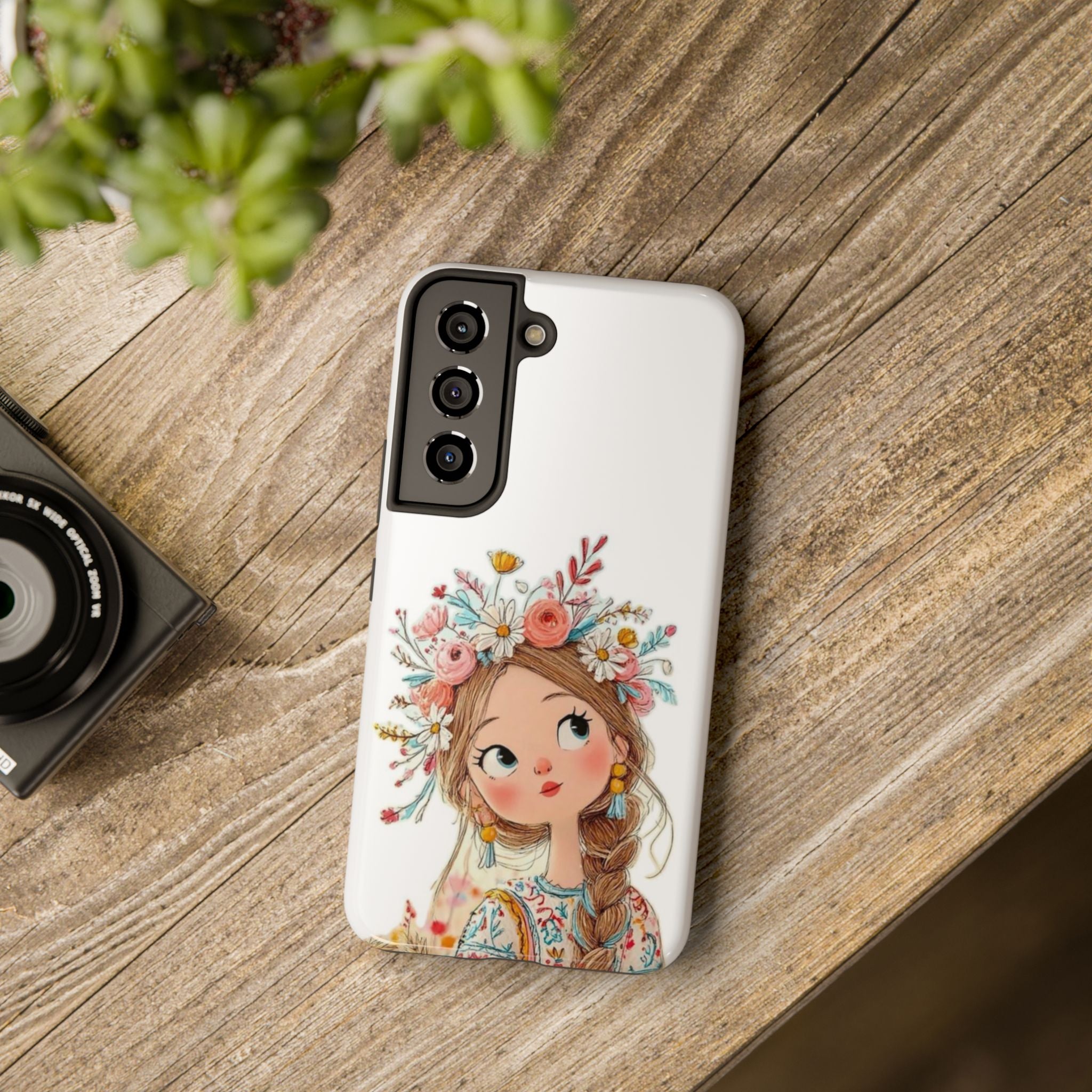 Floral Boho Girl Tough Phone Case — Cute Flower Crown Protection