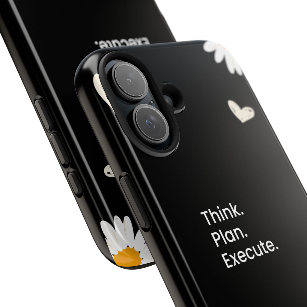 Think. Plan. Execute. Black Floral Tough Phone Case