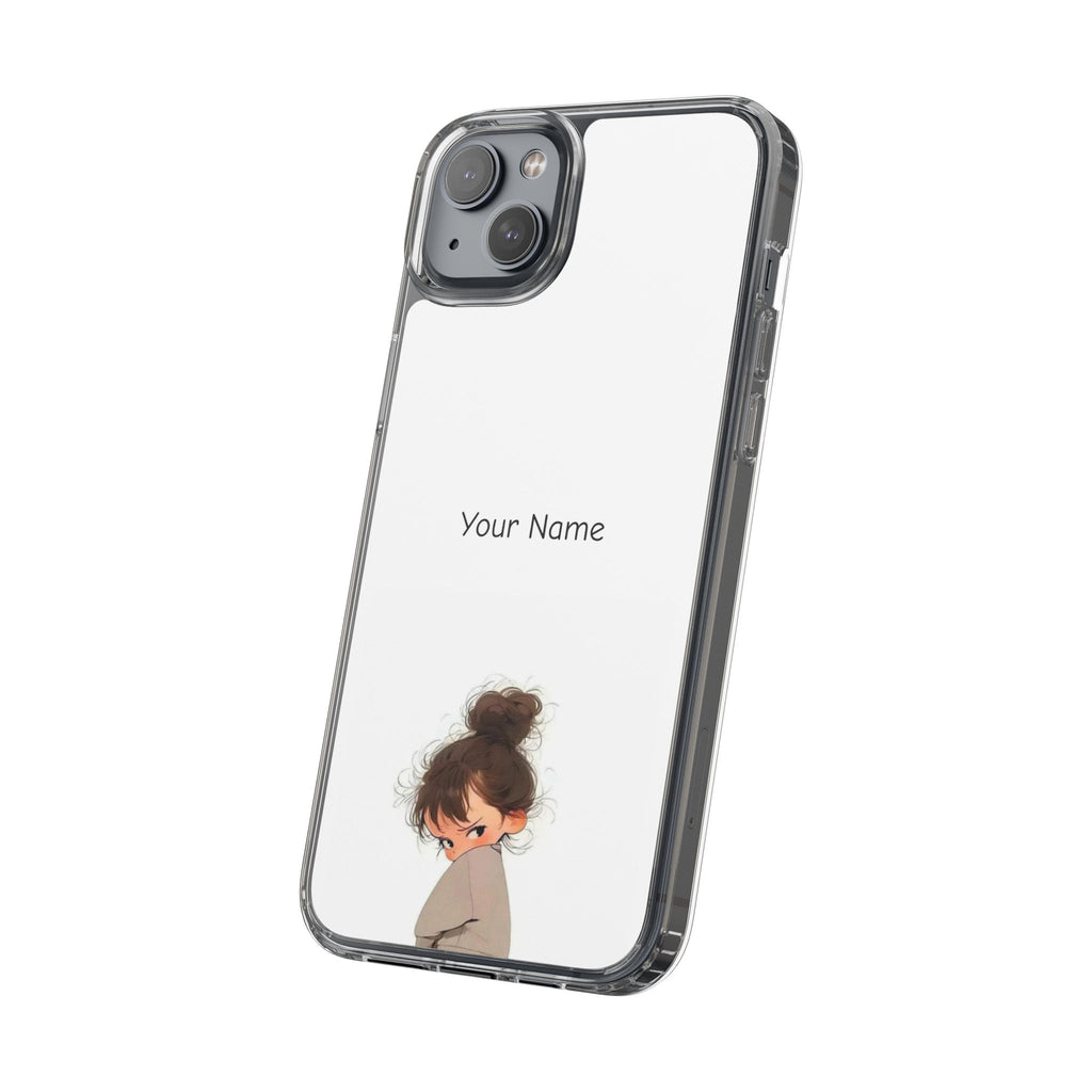 Personalized Clear Phone Case — Cute Girl Illustration with Custom Name