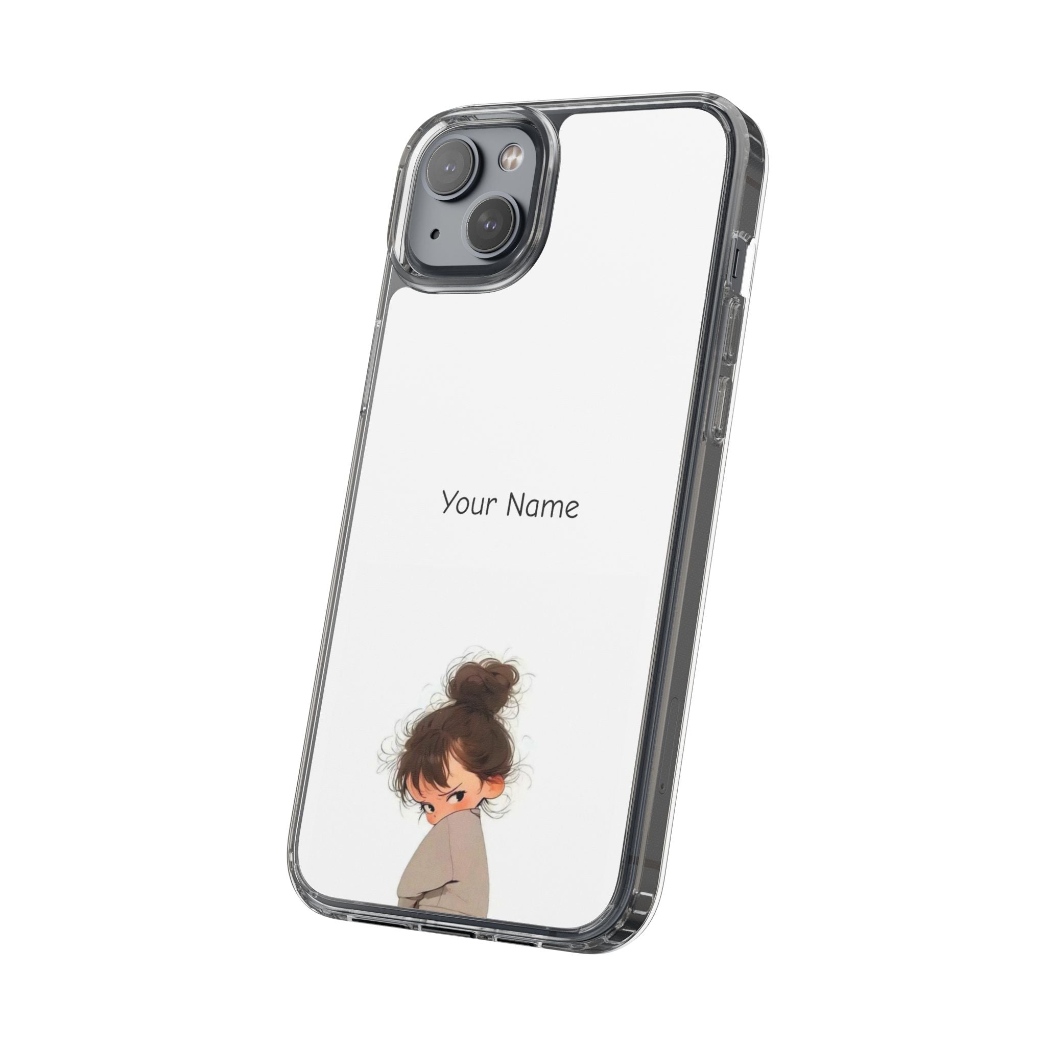 Personalized Clear Phone Case — Cute Girl Illustration with Custom Name
