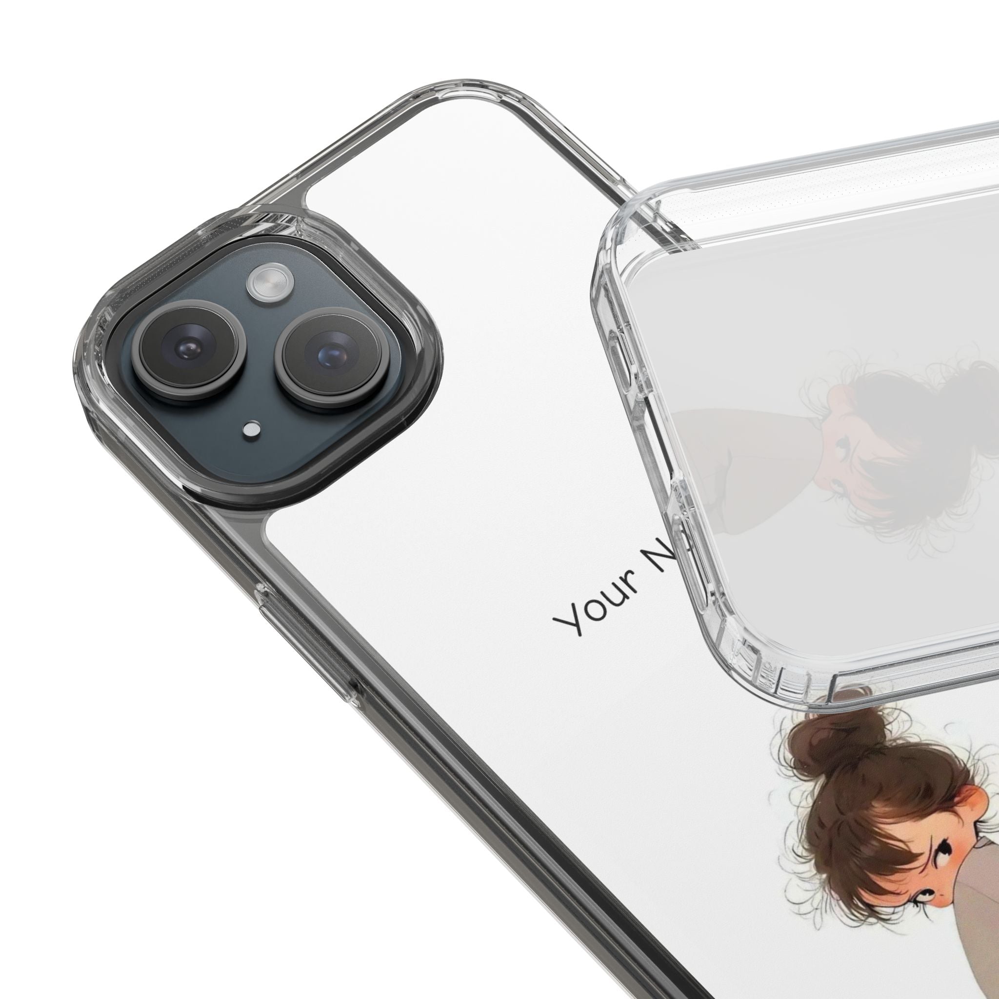 Personalized Clear Phone Case — Cute Girl Illustration with Custom Name