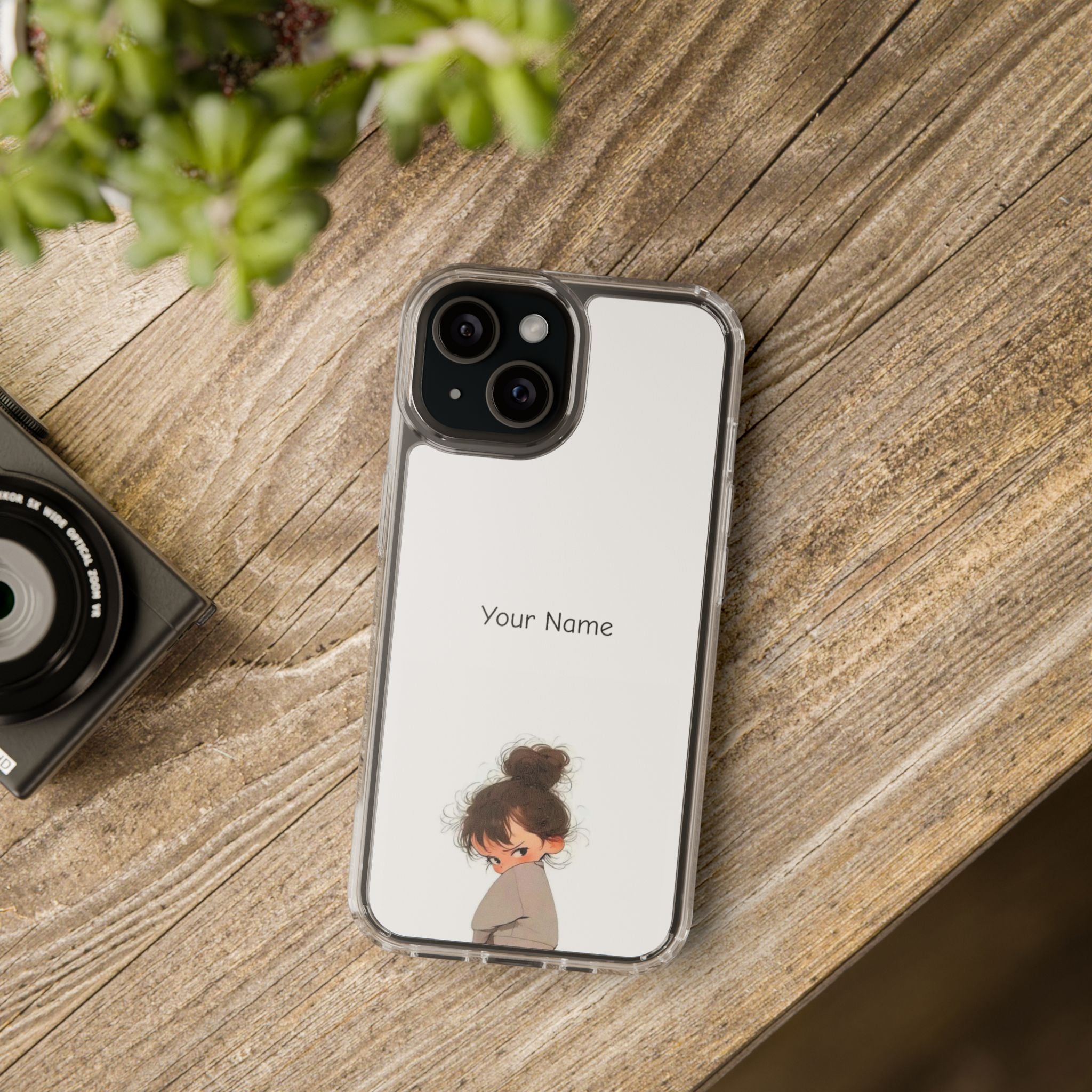 Personalized Clear Phone Case — Cute Girl Illustration with Custom Name