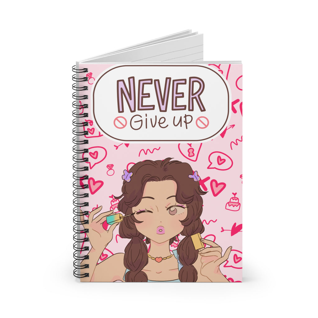 Never Give Up Spiral Notebook — Cute Pink Motivational Journal for Teens