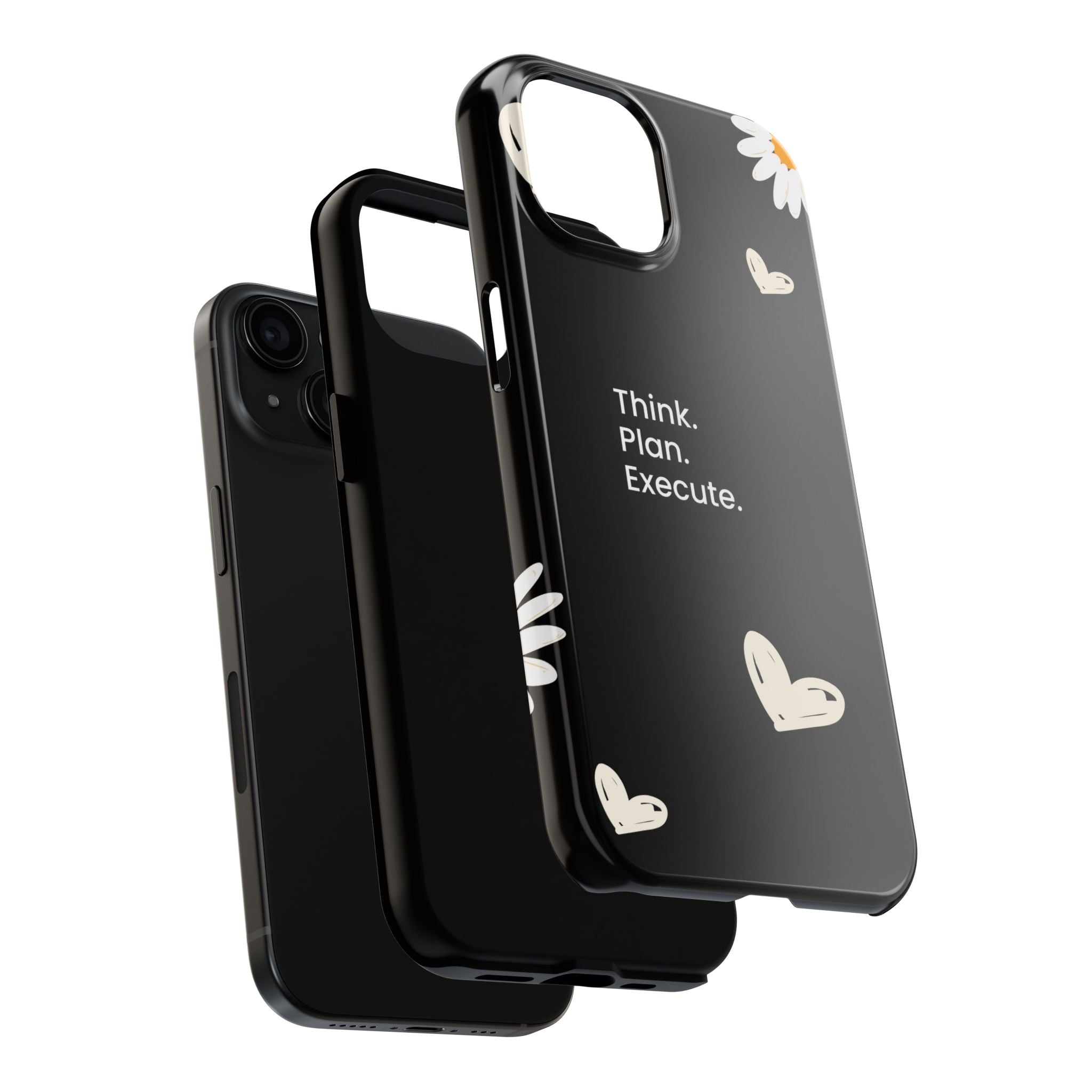 Think. Plan. Execute. Black Floral Tough Phone Case