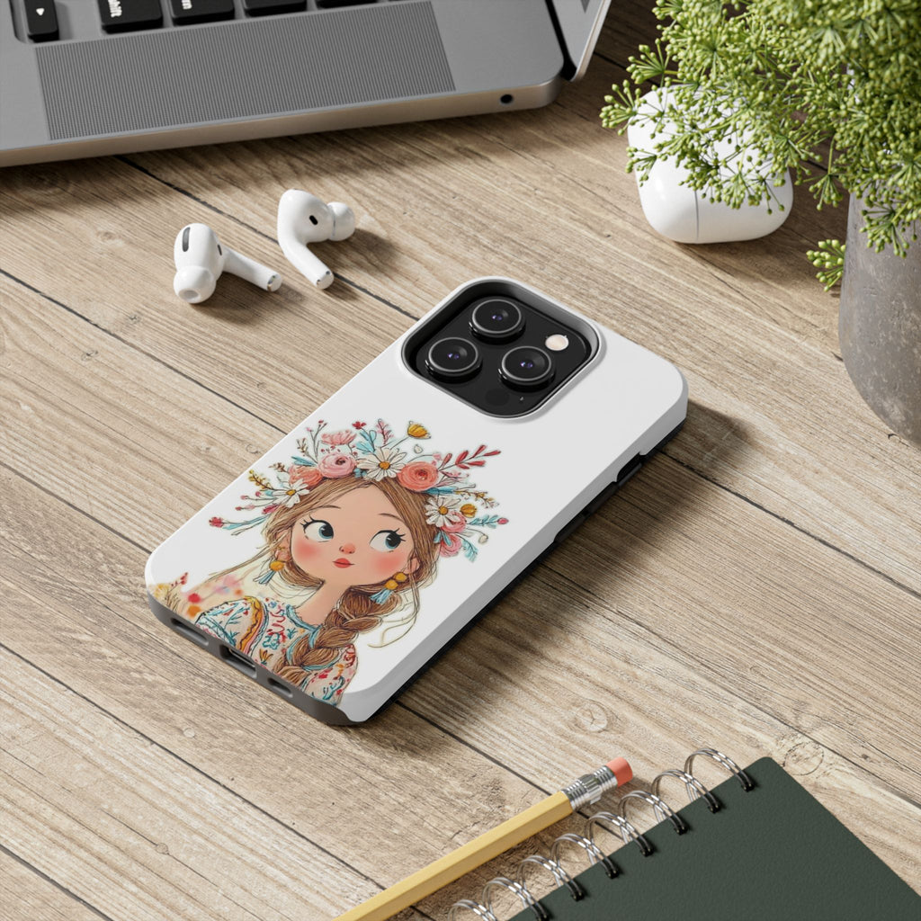 Floral Boho Girl Tough Phone Case — Cute Flower Crown Protection