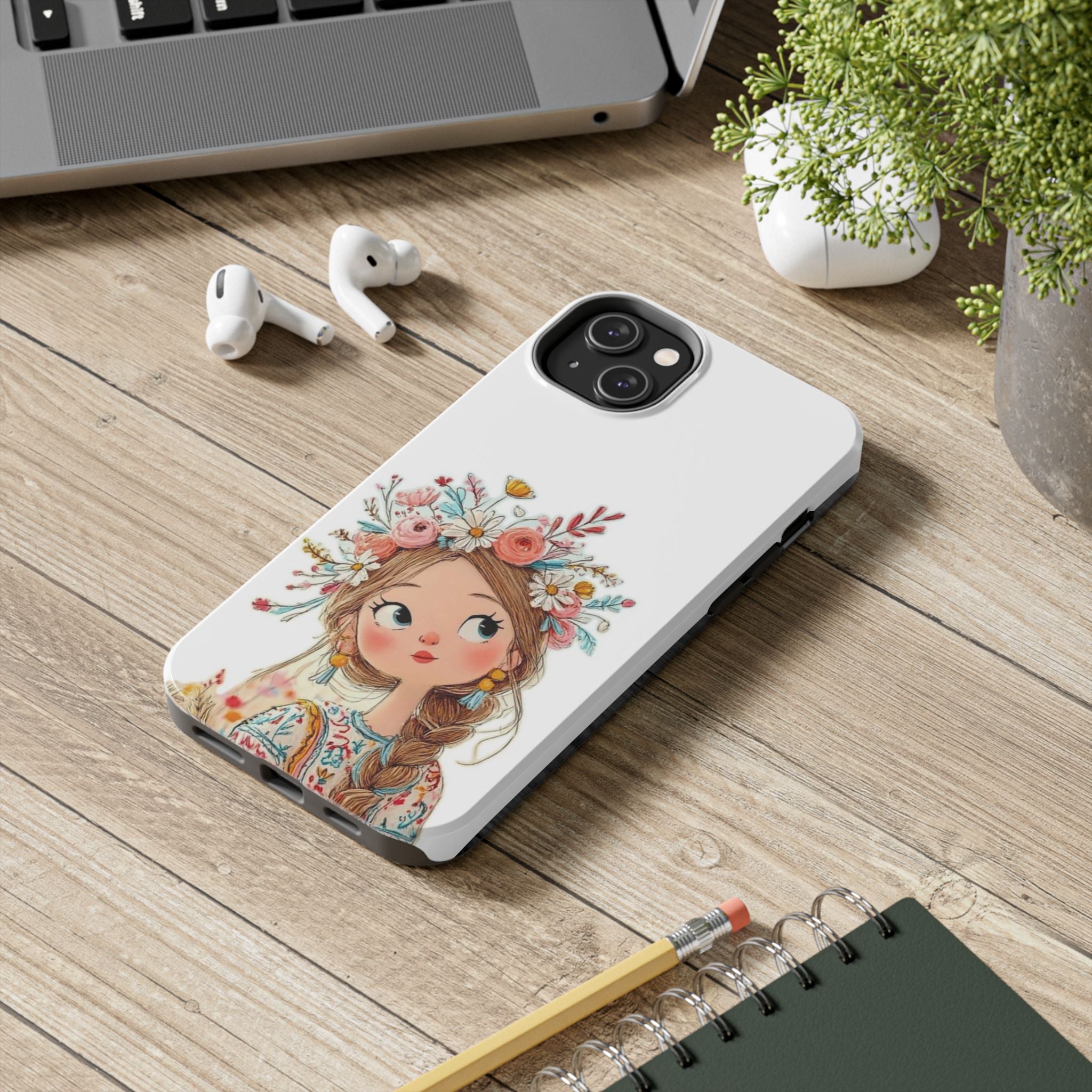 Floral Boho Girl Tough Phone Case — Cute Flower Crown Protection