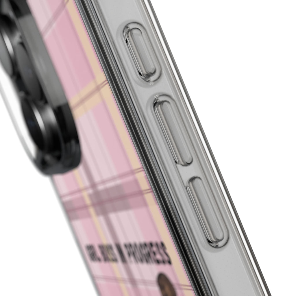 Girl Boss in Progress Clear Phone Case – Pink Plaid Feminine iPhone Cover