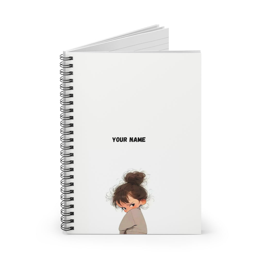 Cute Girl Personalized Spiral Notebook — Custom Name Ruled Journal for School & Gifts