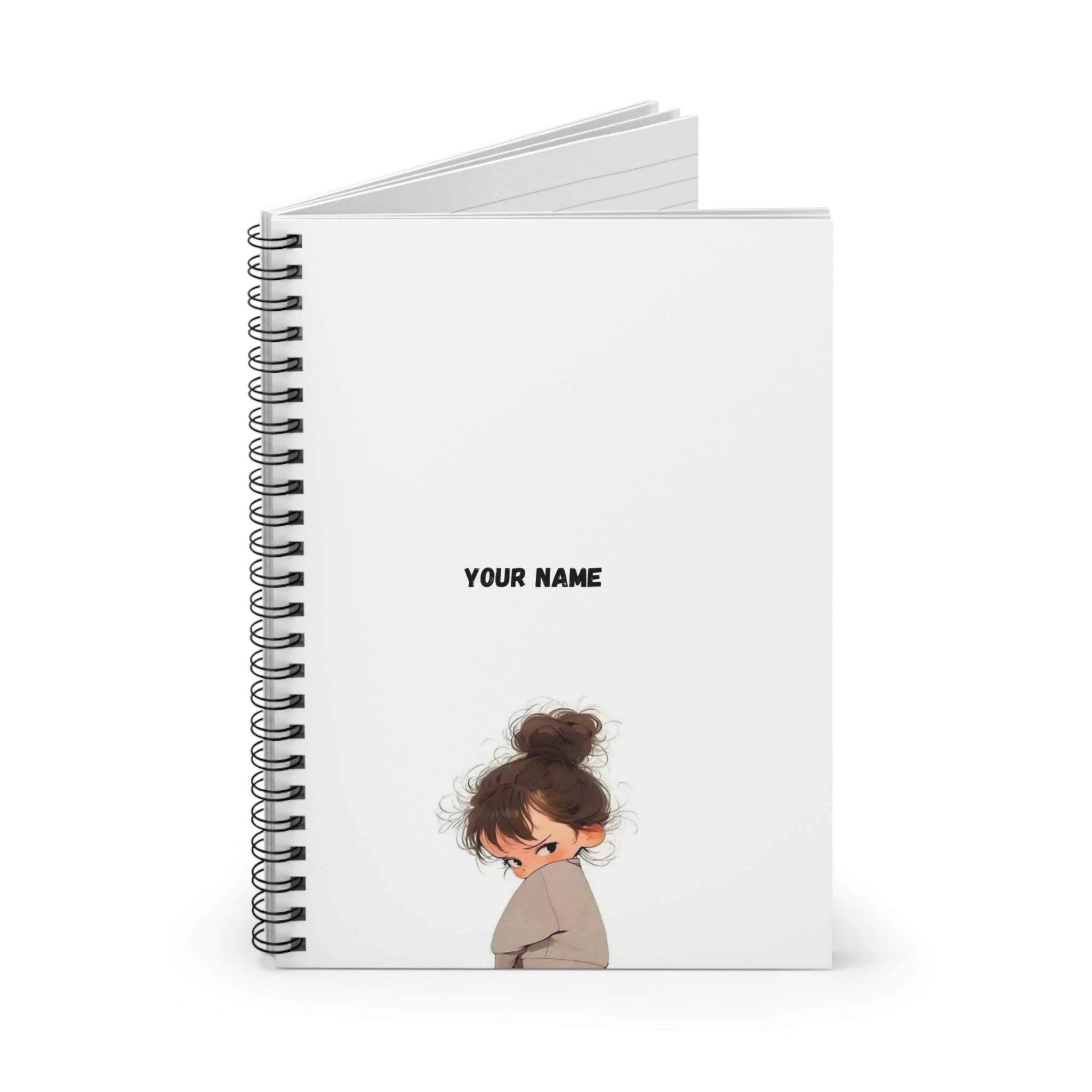 Cute Girl Personalized Spiral Notebook — Custom Name Ruled Journal for School & Gifts