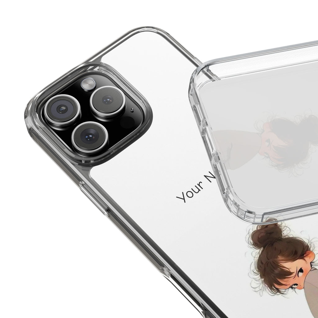 Personalized Clear Phone Case — Cute Girl Illustration with Custom Name